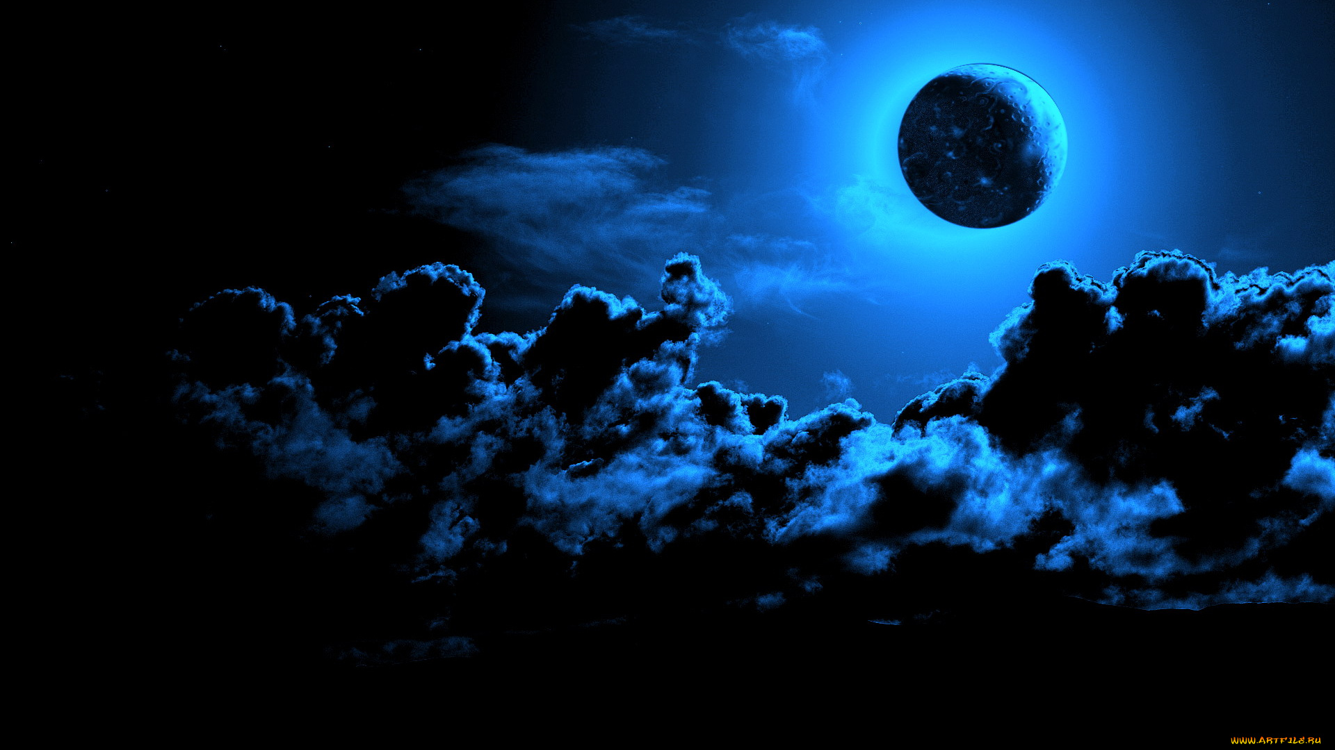 космос, луна, тучи, небо