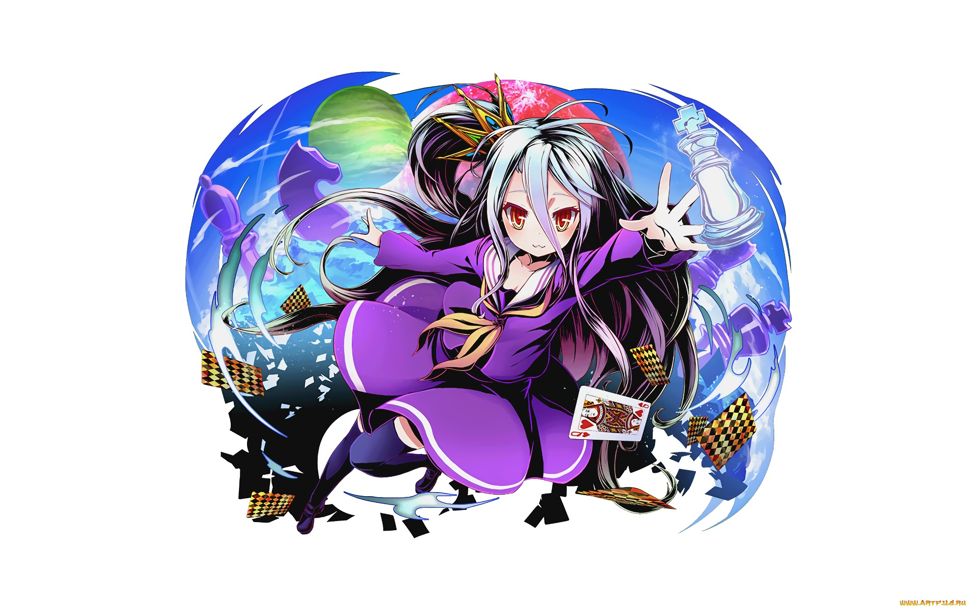 аниме, no, game, no, life, взгляд, фон, девушка