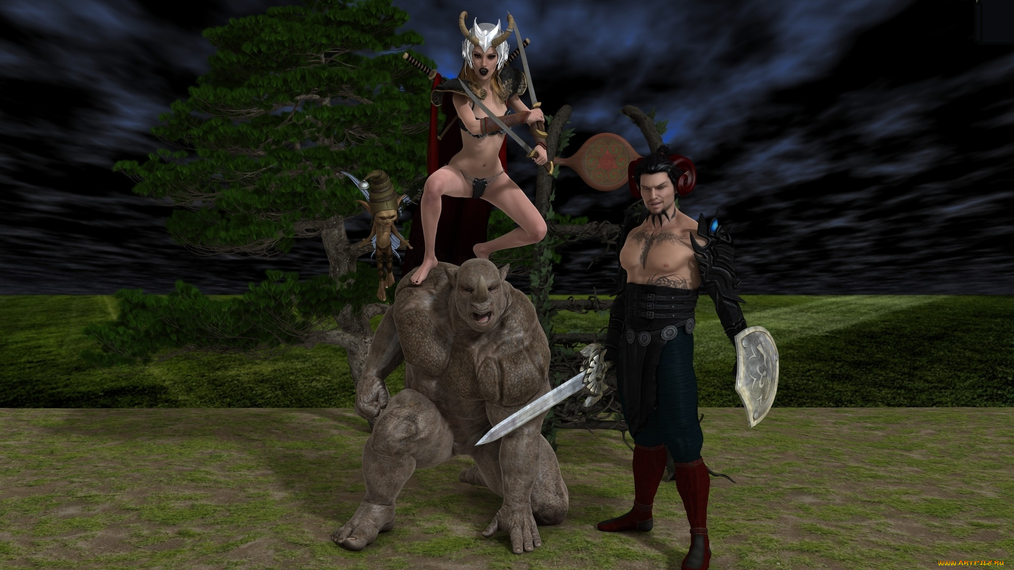 3д, графика, существа, , creatures, кастаника, взгляд, фон, демон