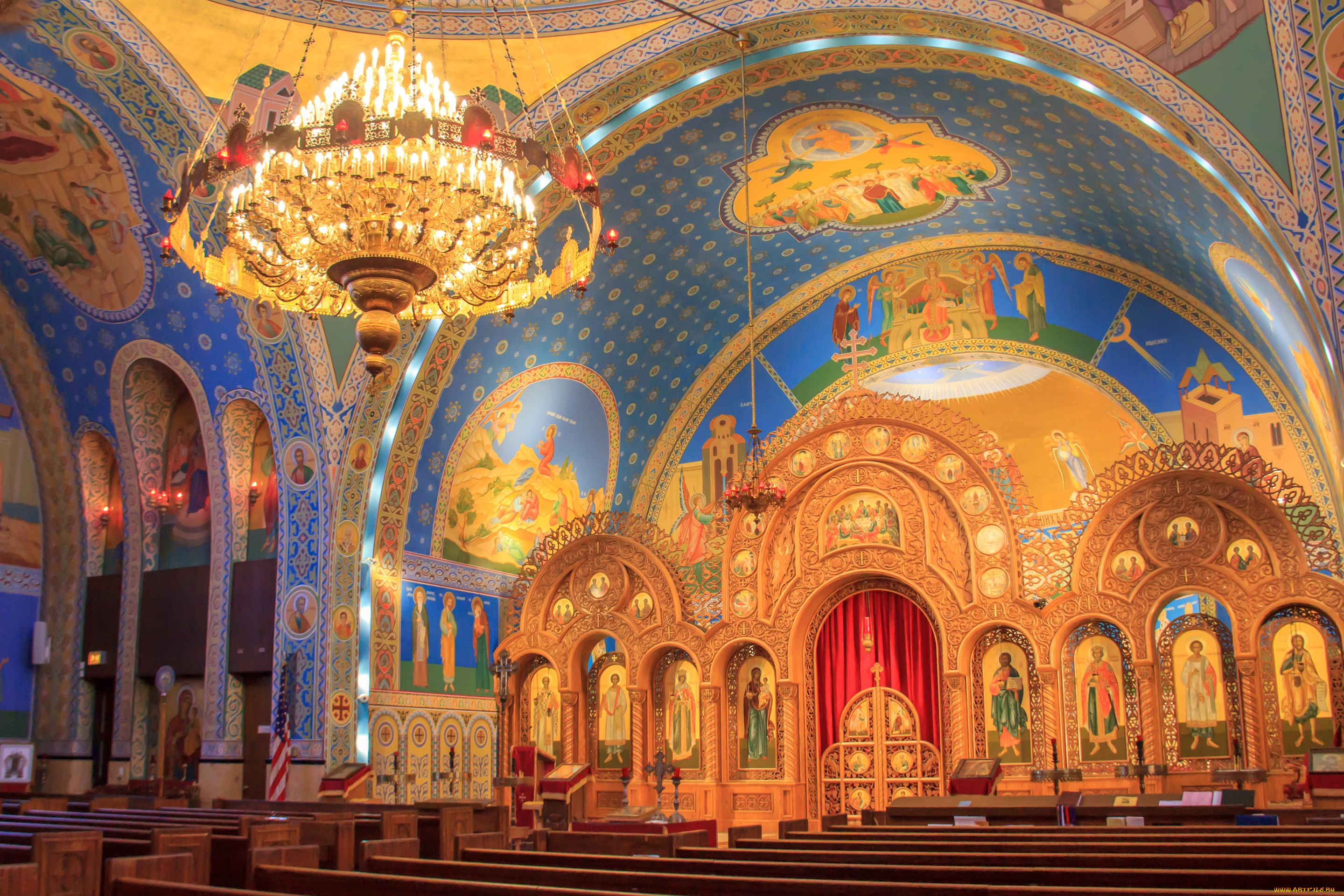 интерьер, убранство, , роспись, храма, Чикаго, украинская, католическая, парафия, религия, церковь, святых, владимира, и, ольги, сша, иллинойс