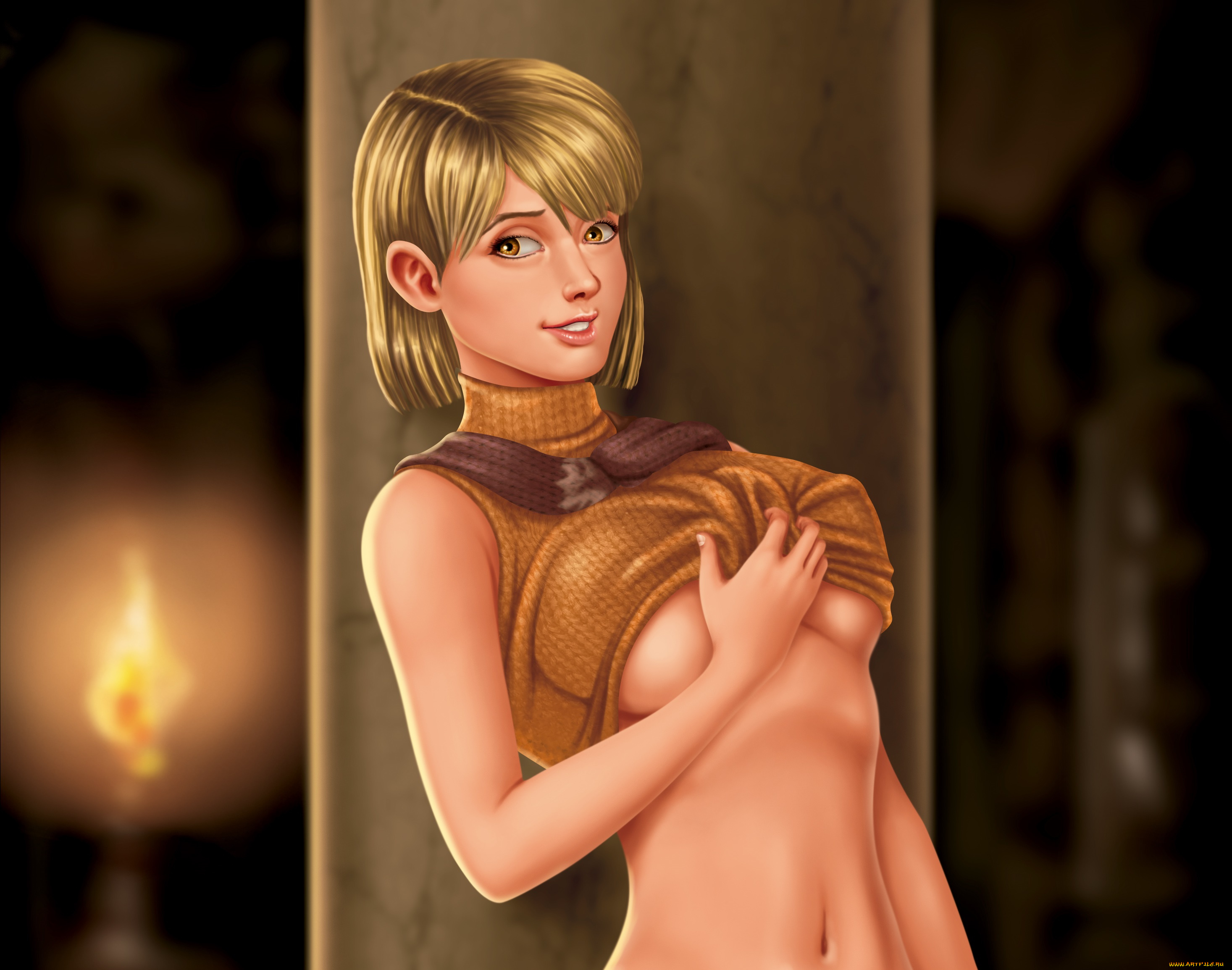 рисованное, люди, фон, взгляд, девушка