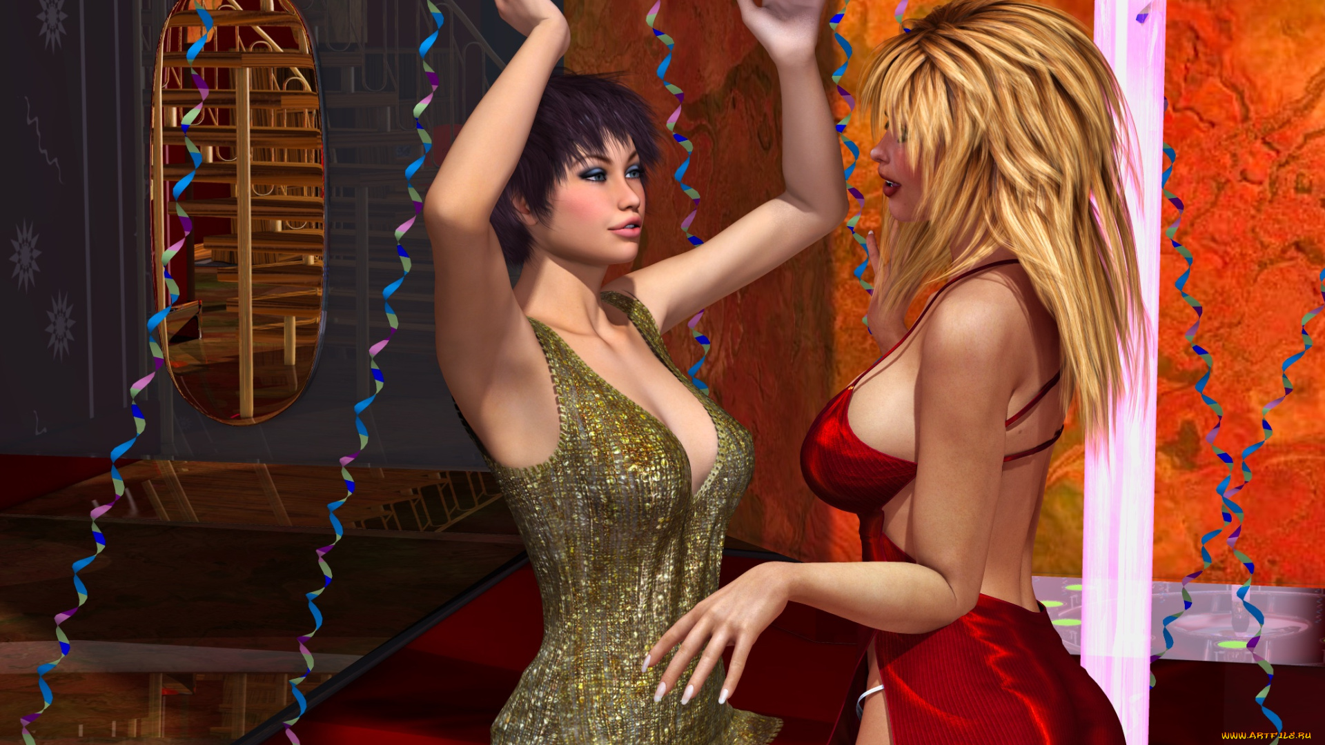 3д, графика, люди, , people, танцы, фон, взгляд, девушки