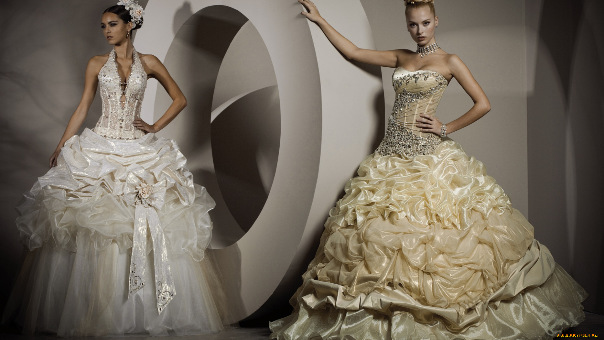 девушки, -unsort, , невесты, буква, цветы, украшения, платья