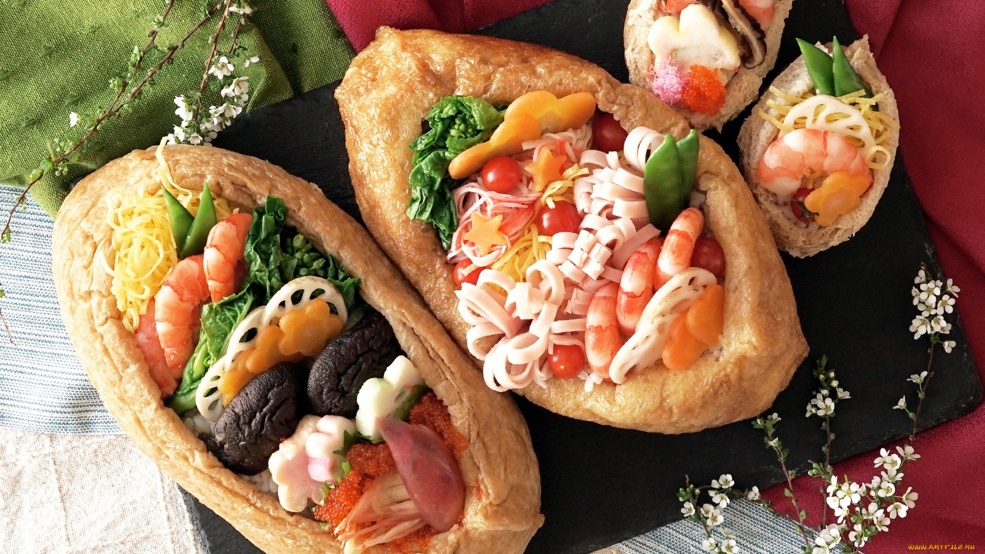 еда, рыбные, блюда, , с, морепродуктами, закуска, грибы, креветки