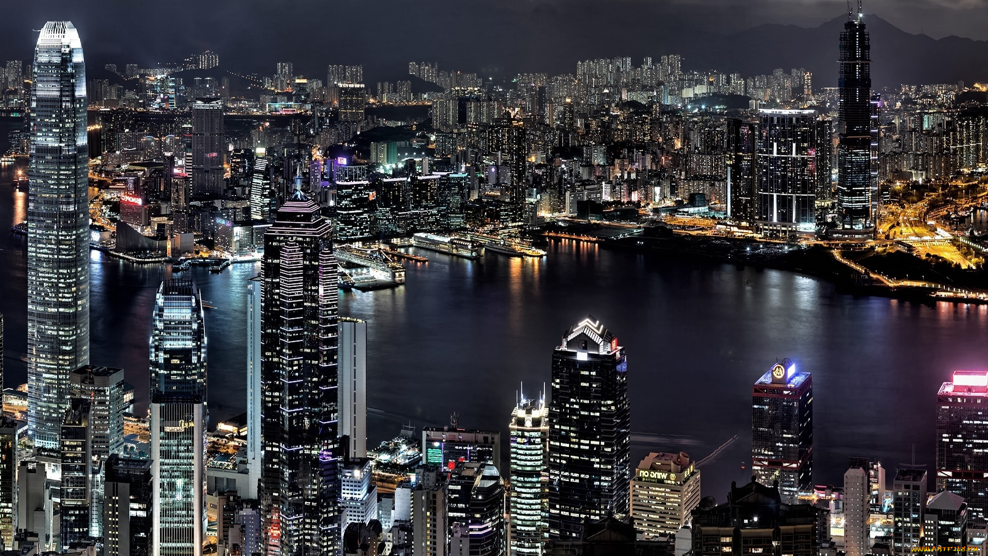 гонконг, , вид, на, залив, виктория, города, гонконг, , китай, здания, огни, дома, небоскребы, панорама, город