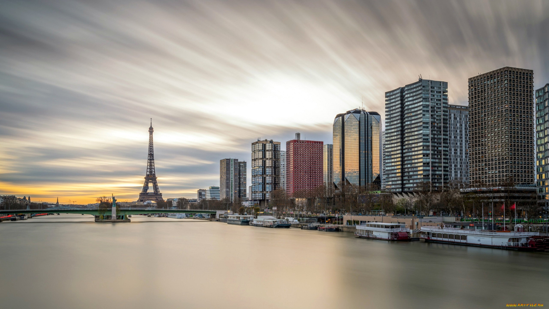 города, париж, , франция, река, мост