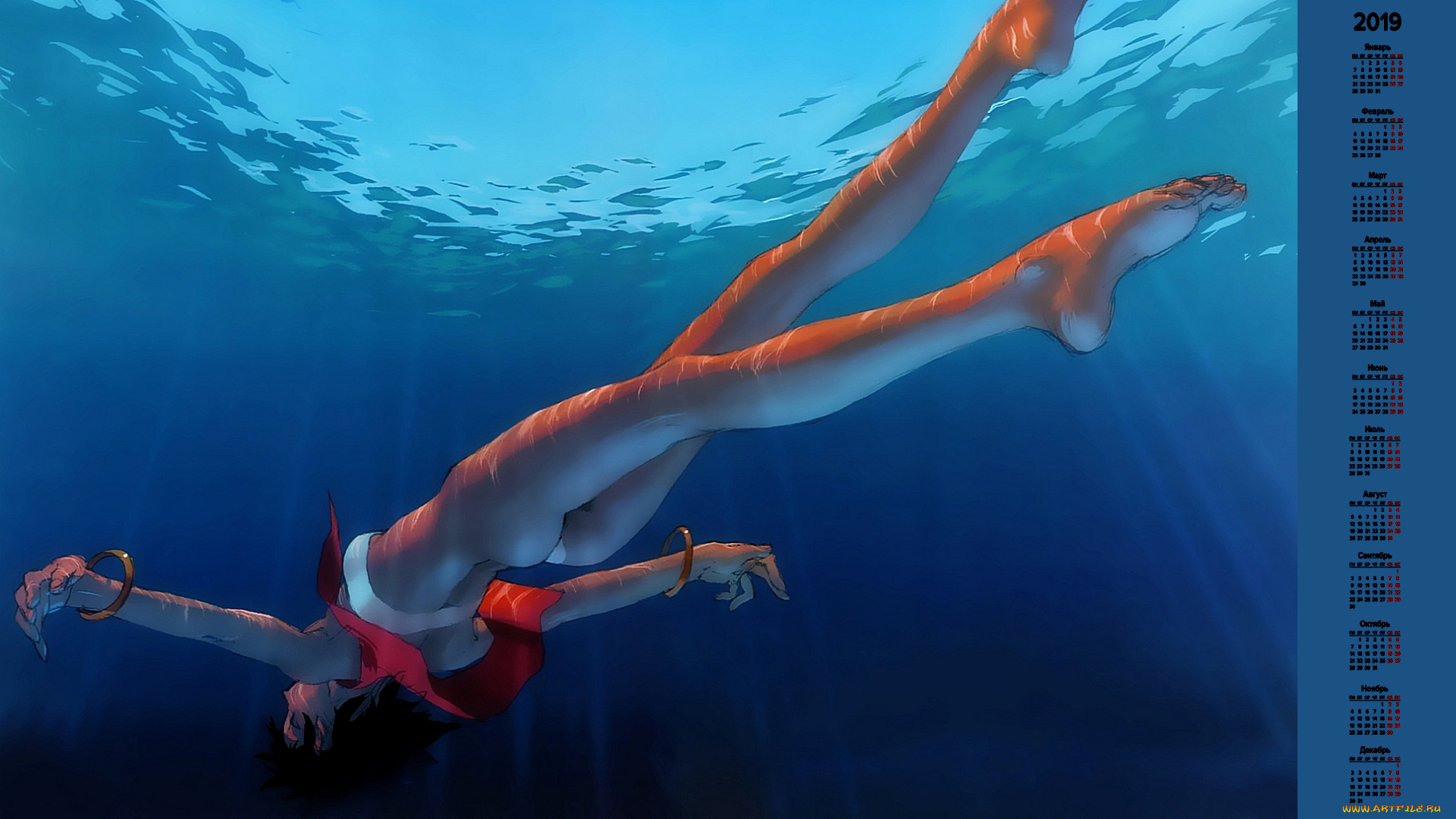 календари, аниме, плавание, девушка