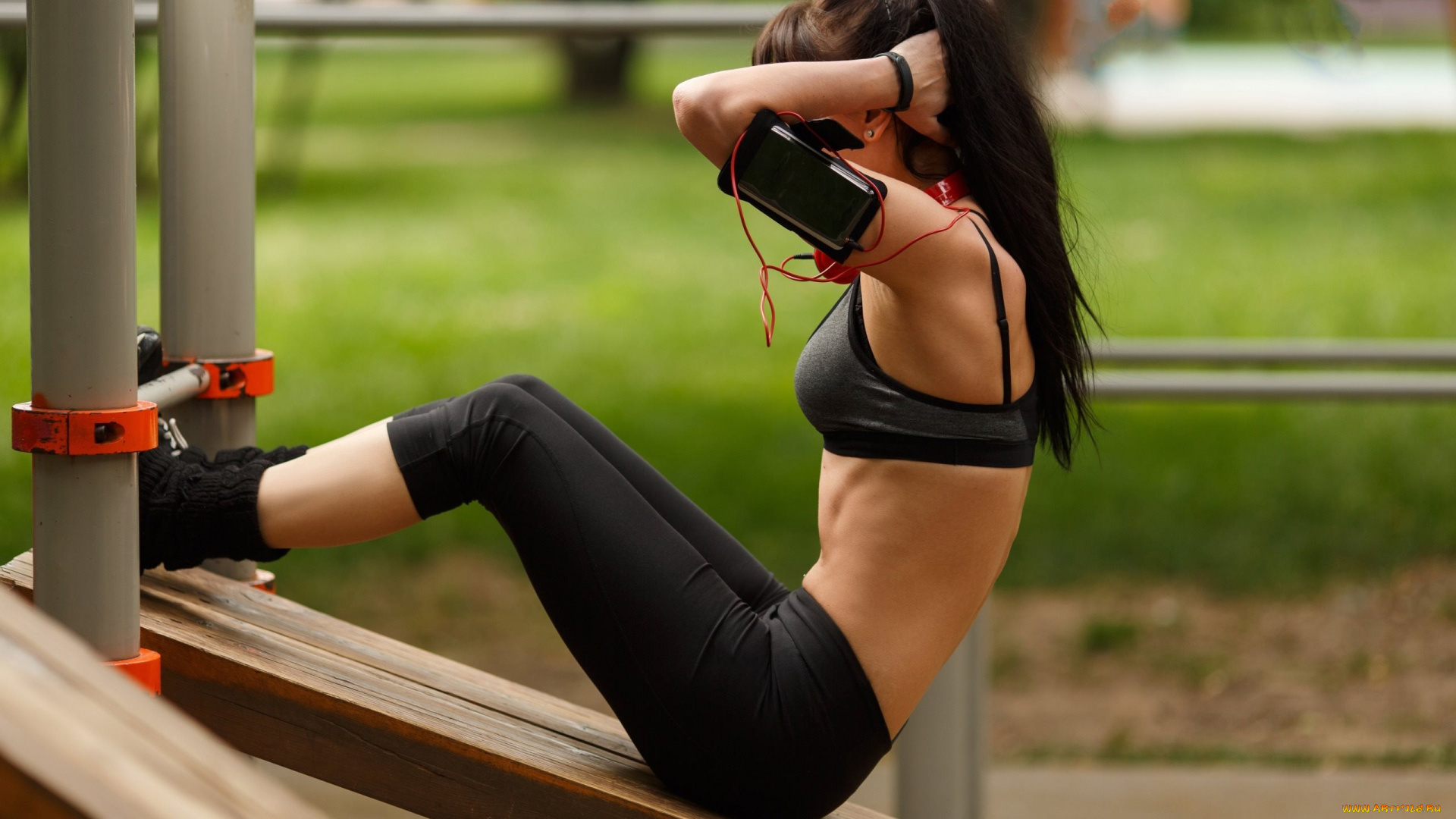 спорт, фитнес, спортзал, фон, взгляд, девушка