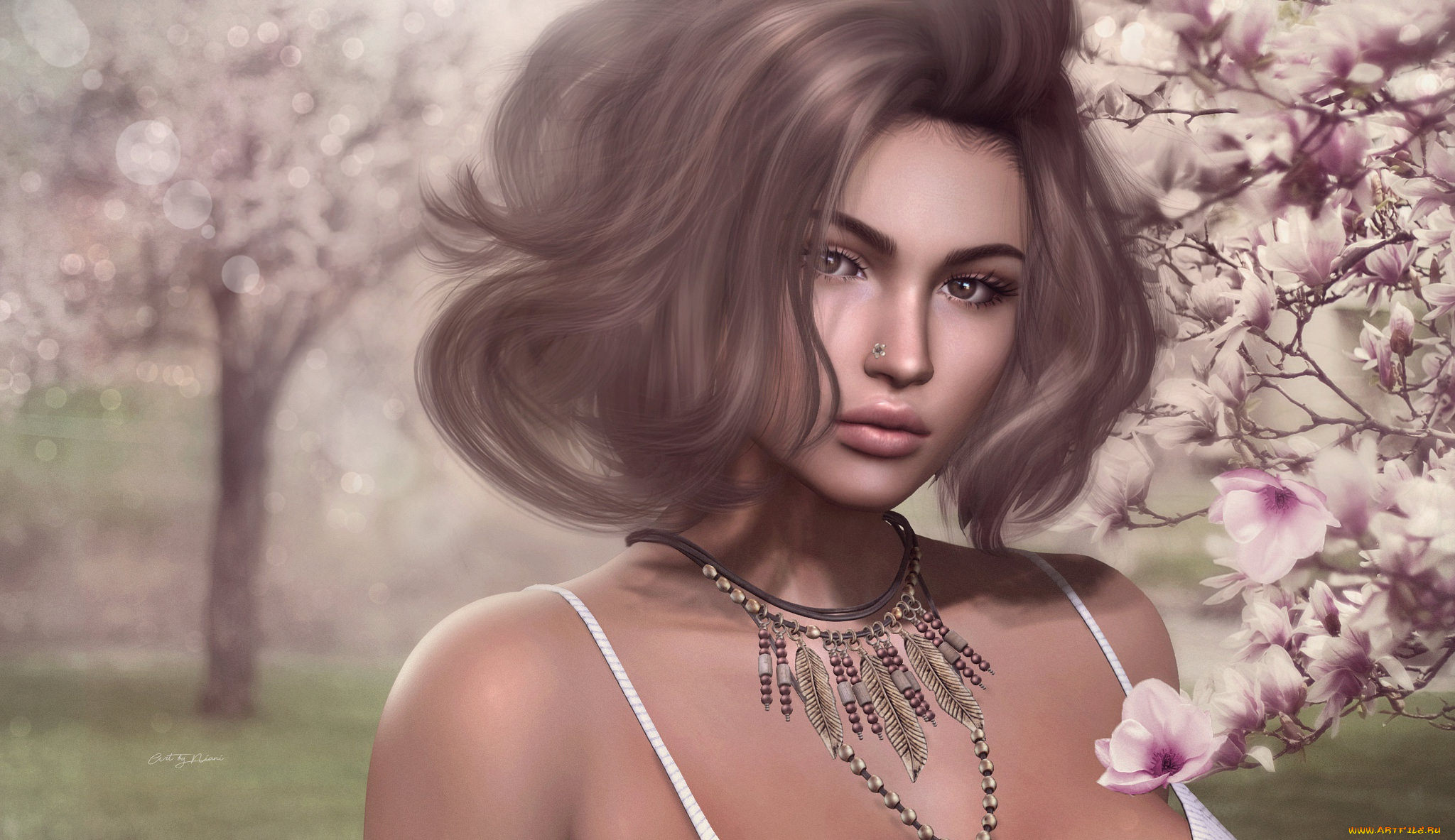 3д, графика, портрет, , portraits, девушка, лицо, сакура, милашка