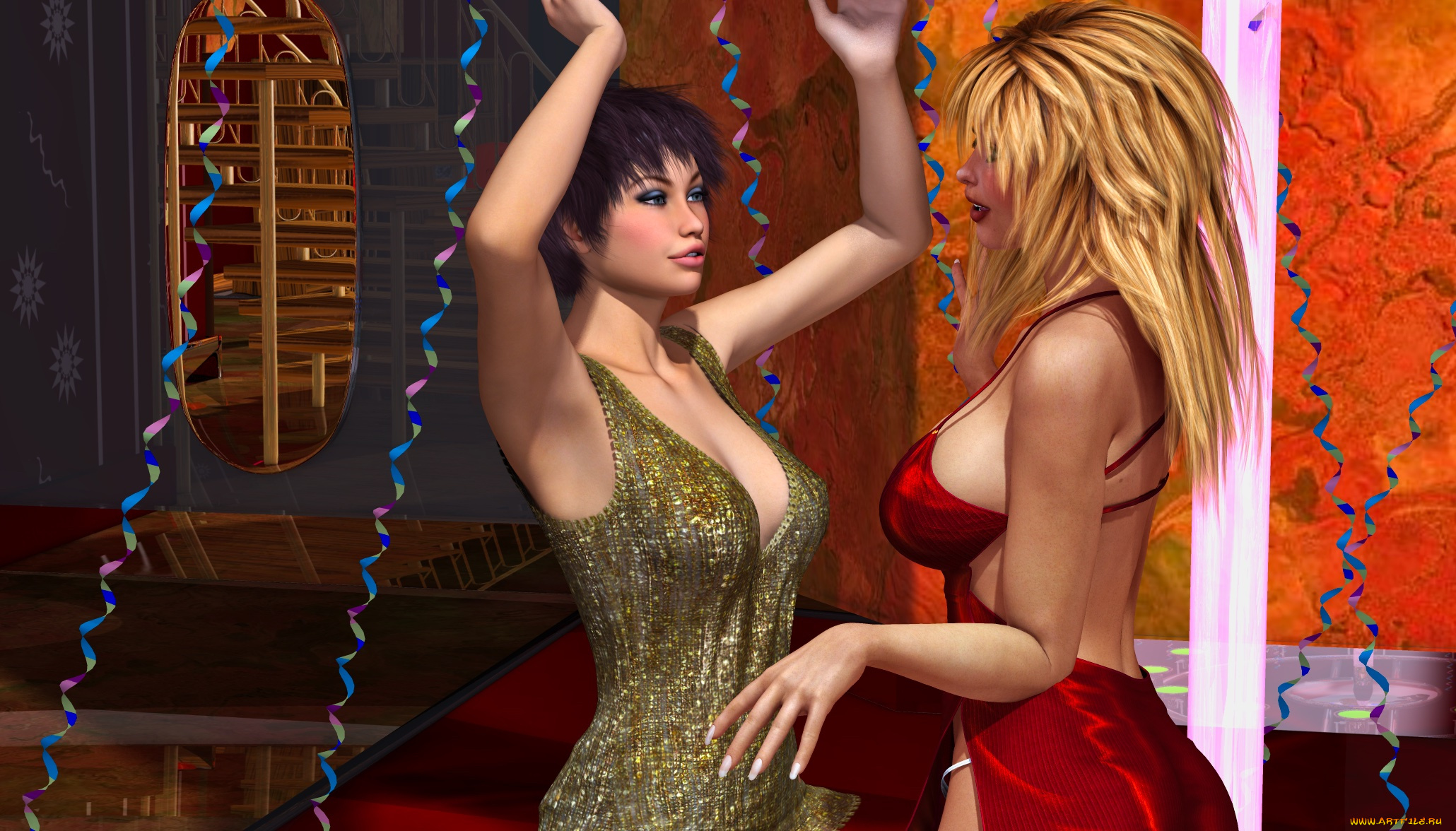 3д, графика, люди, , people, танцы, фон, взгляд, девушки