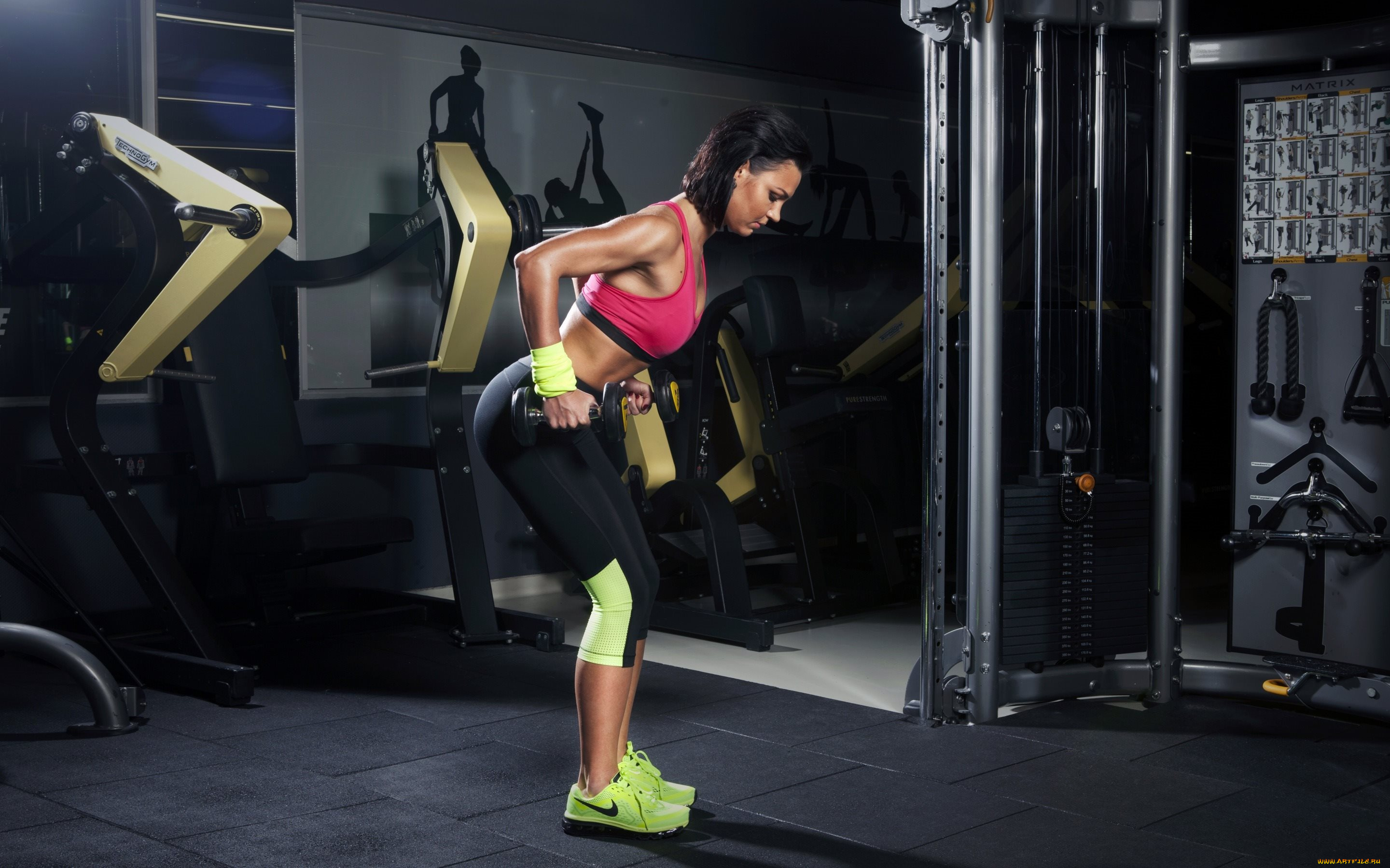 спорт, фитнес, девушка, спортзал, фон, взгляд