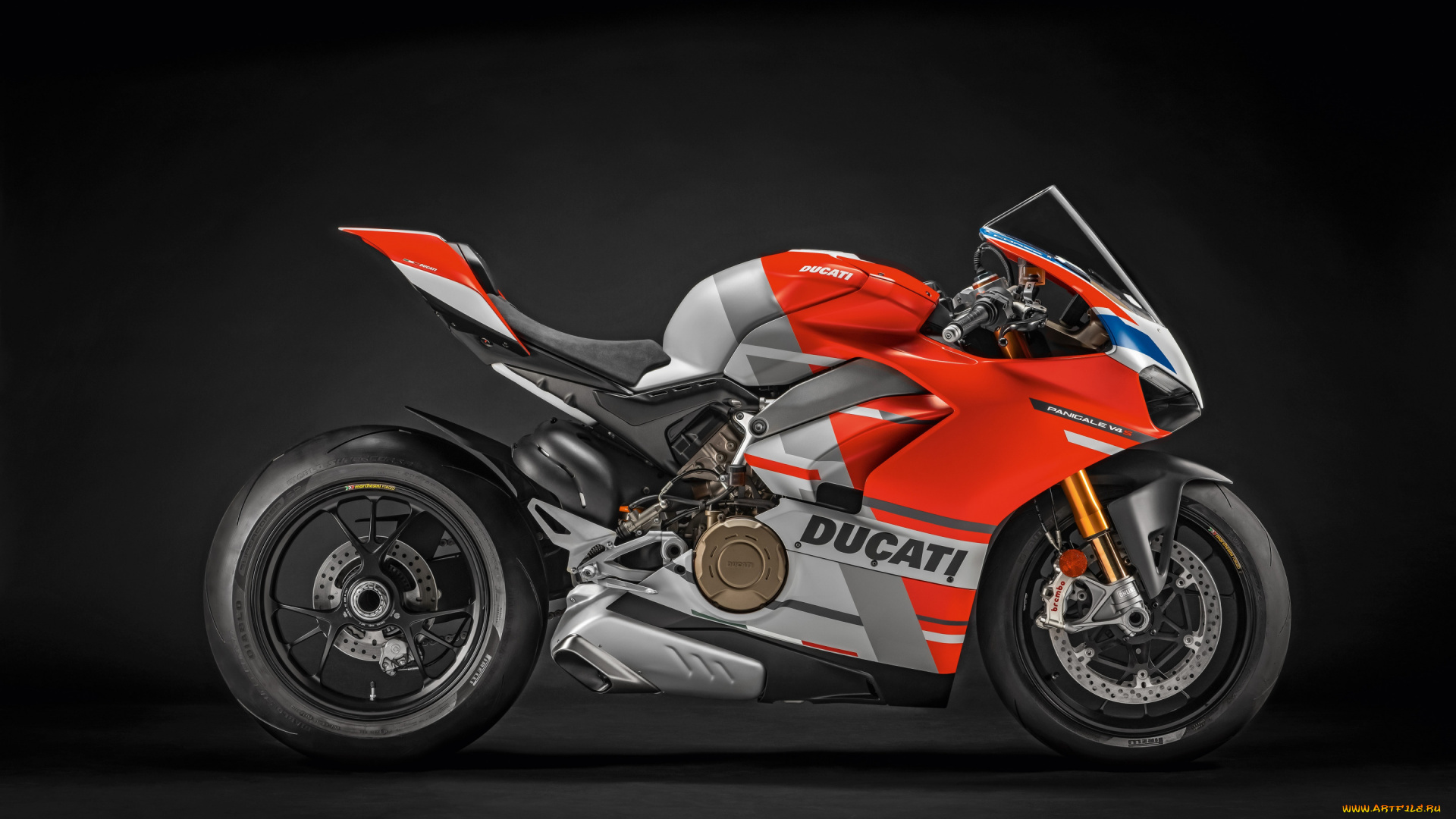 2019, ducati, panigale, v4, s, corse, мотоциклы, ducati, серый, дукати, panigale, новый, оранжевый, вид, сбоку, итальянский, спортбайк