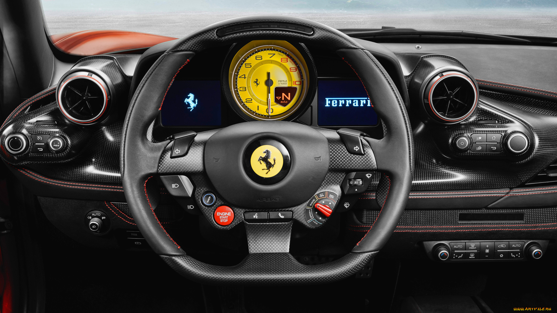 2019, ferrari, f8, tributo, автомобили, спидометры, торпедо, панель, приборов, 2019, ferrari, f8, tributo, суперкары, итальянские, феррари