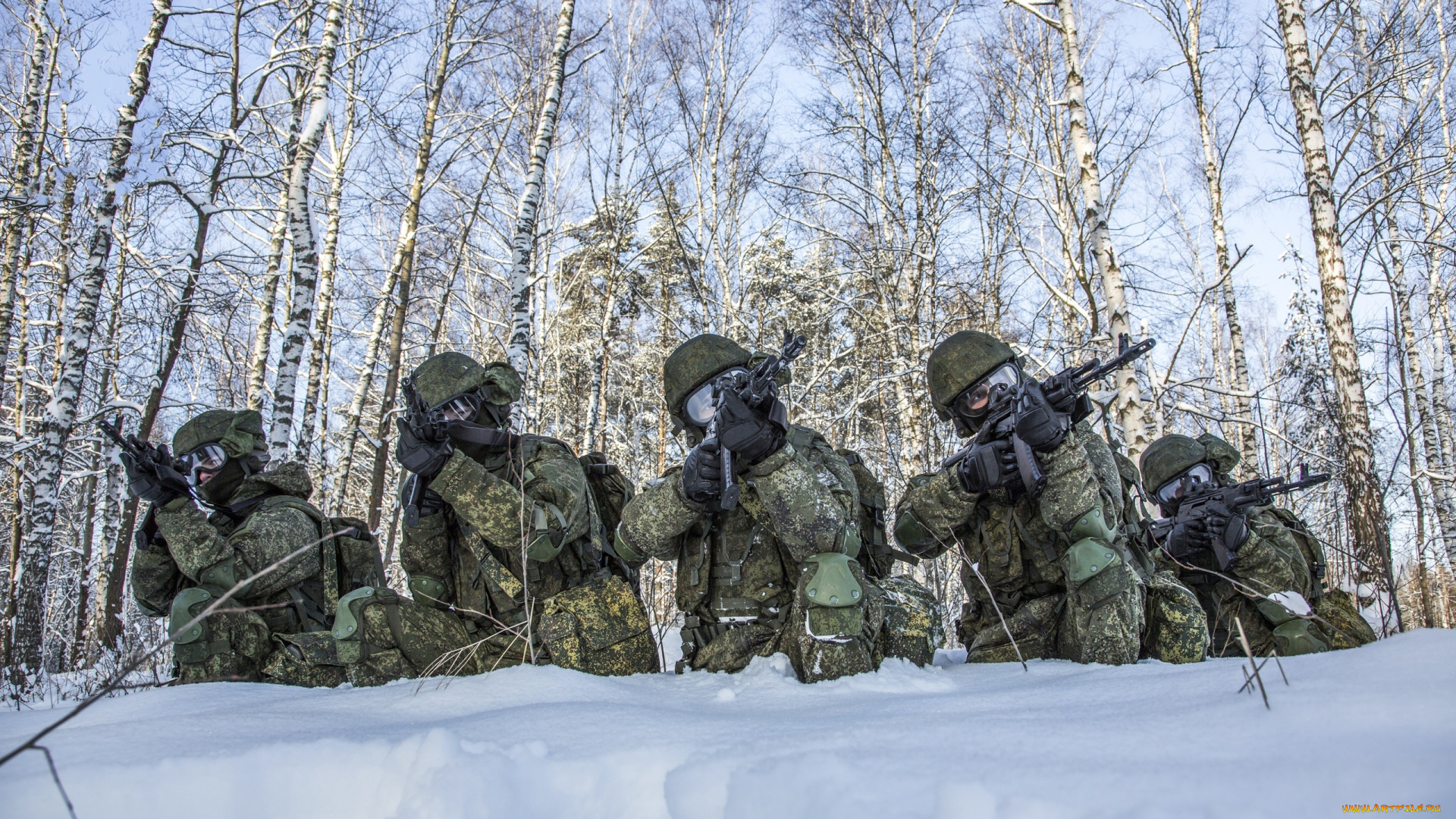 оружие, армия, спецназ, лес, снег, солдаты