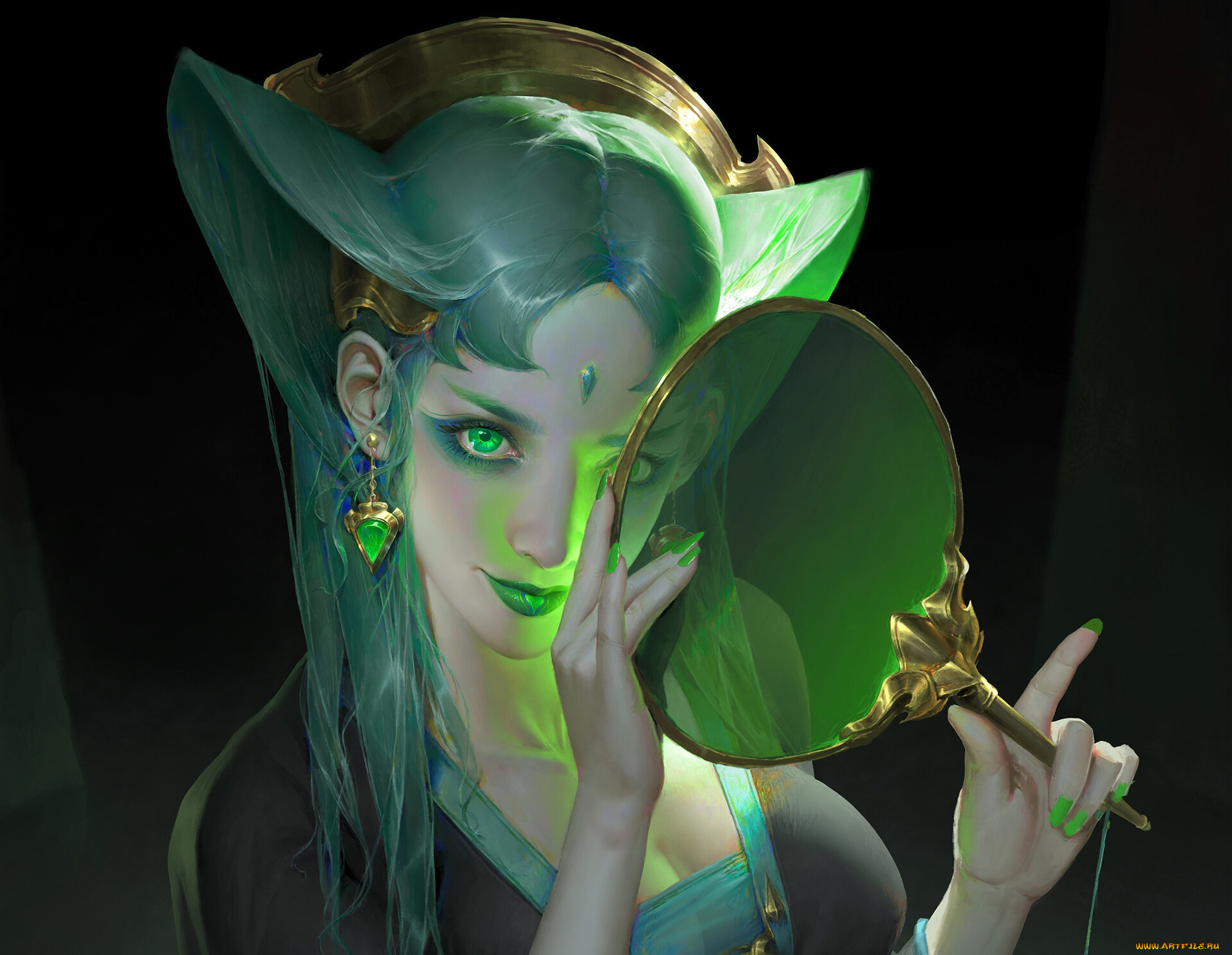 фэнтези, девушки, зеленые, глаза