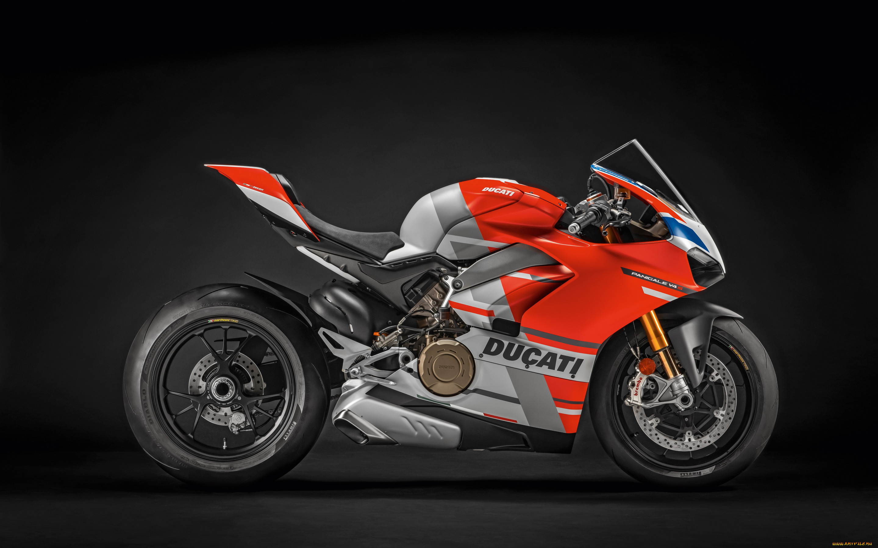 2019, ducati, panigale, v4, s, corse, мотоциклы, ducati, серый, дукати, panigale, новый, оранжевый, вид, сбоку, итальянский, спортбайк