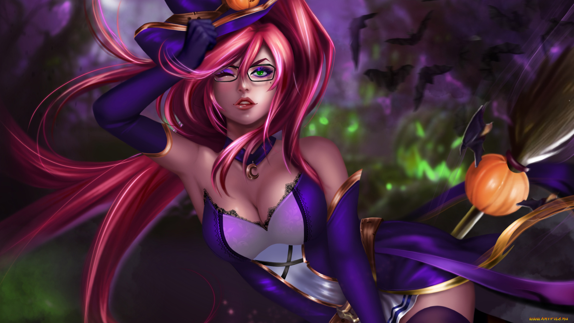 праздничные, хэллоуин, девушка, фон, взгляд, шляпа, тыква