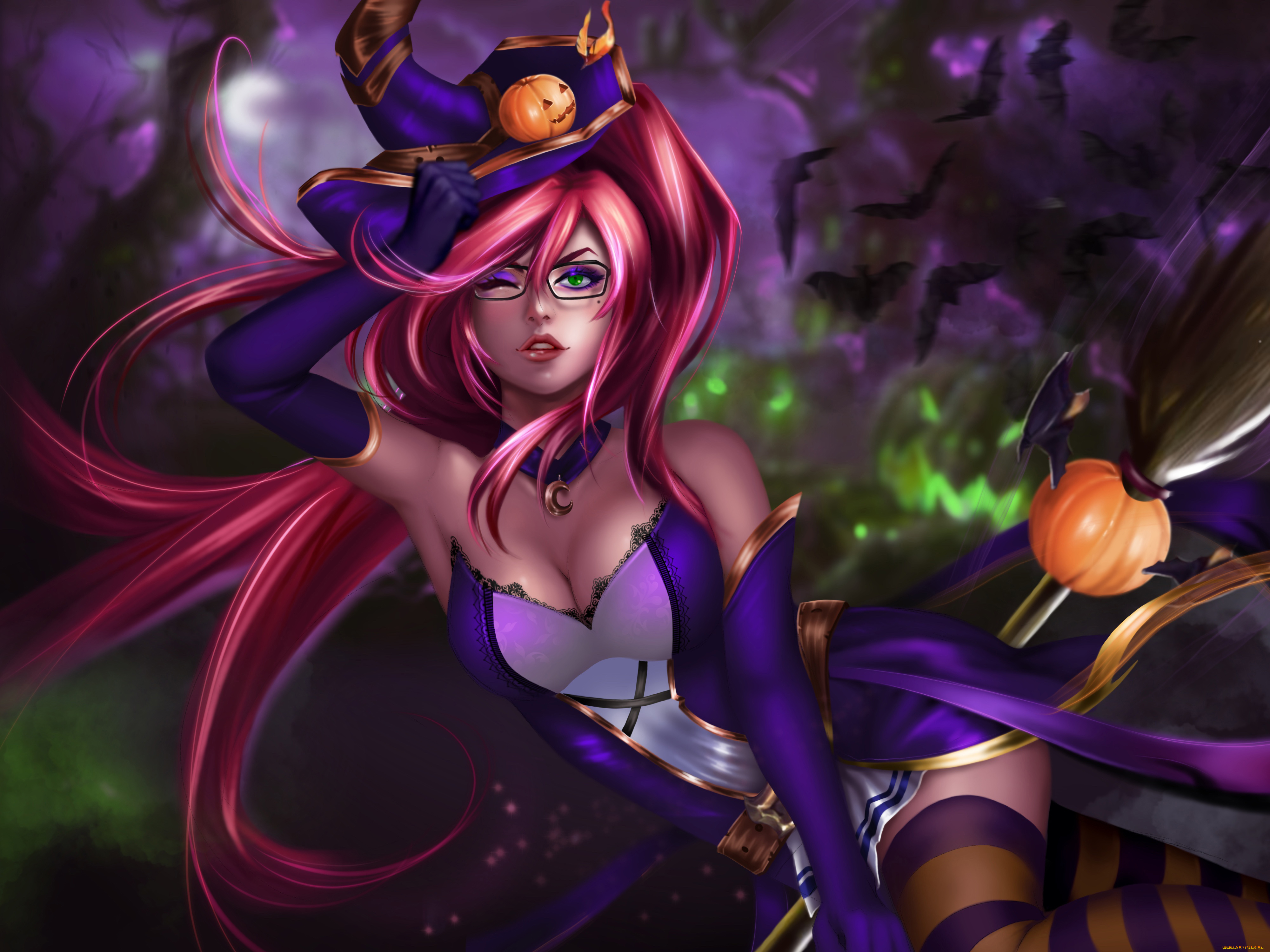 праздничные, хэллоуин, девушка, фон, взгляд, шляпа, тыква