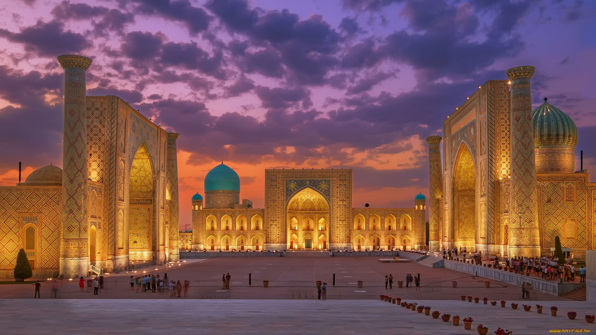 города, -, исторические, , архитектурные, памятники, cамарканд, узбекистан, древний, город, вечер, закат