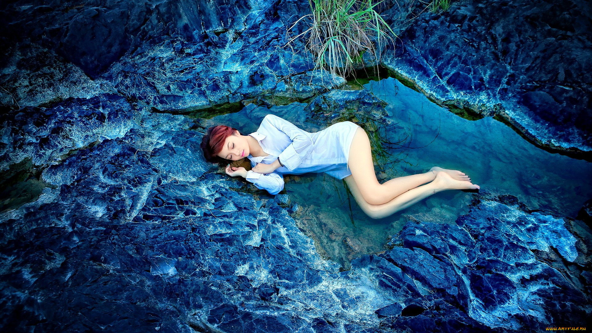 девушки, -, рыжеволосые, и, разноцветные, вода, рыженькая, поза, сон