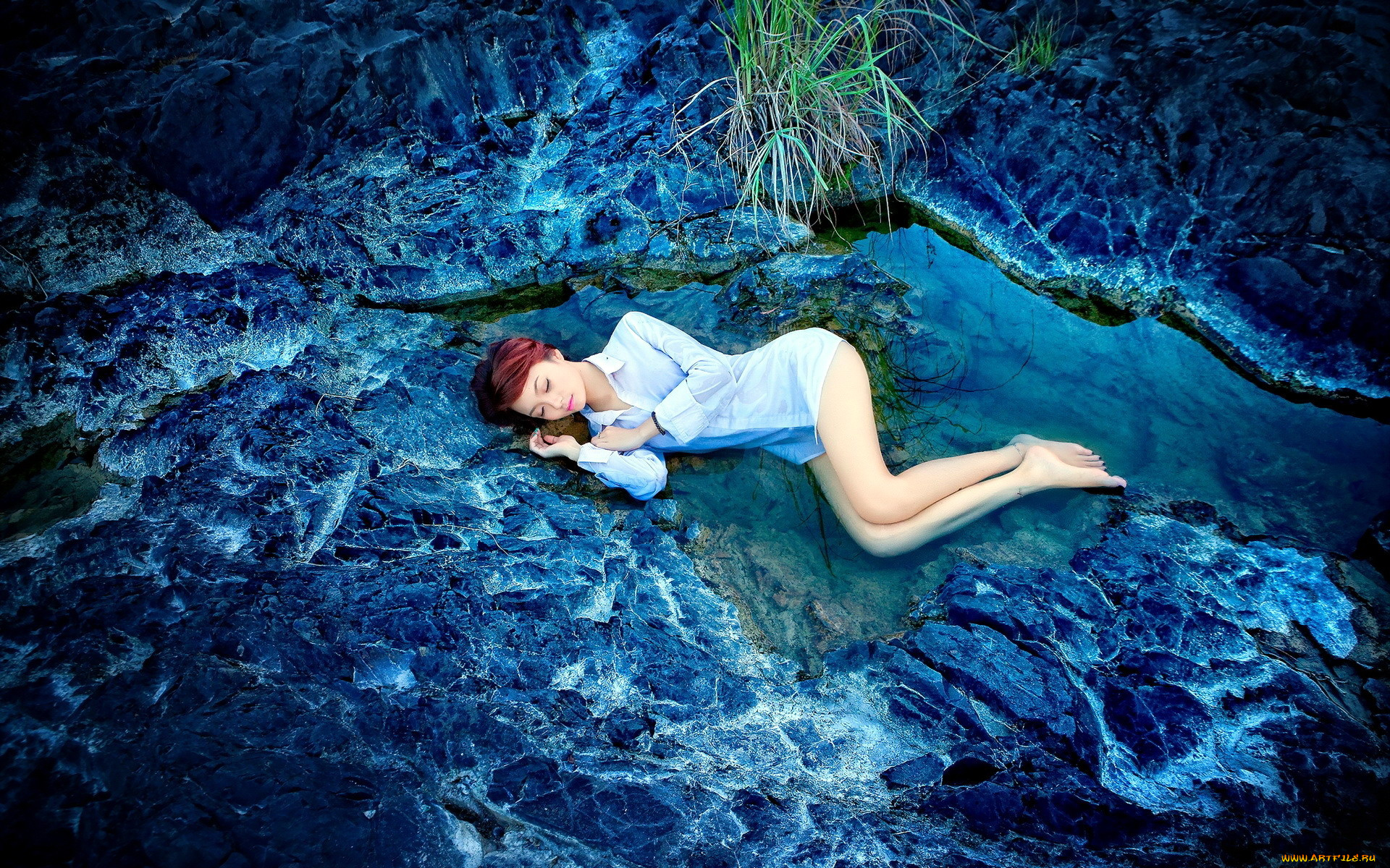 девушки, -, рыжеволосые, и, разноцветные, вода, рыженькая, поза, сон