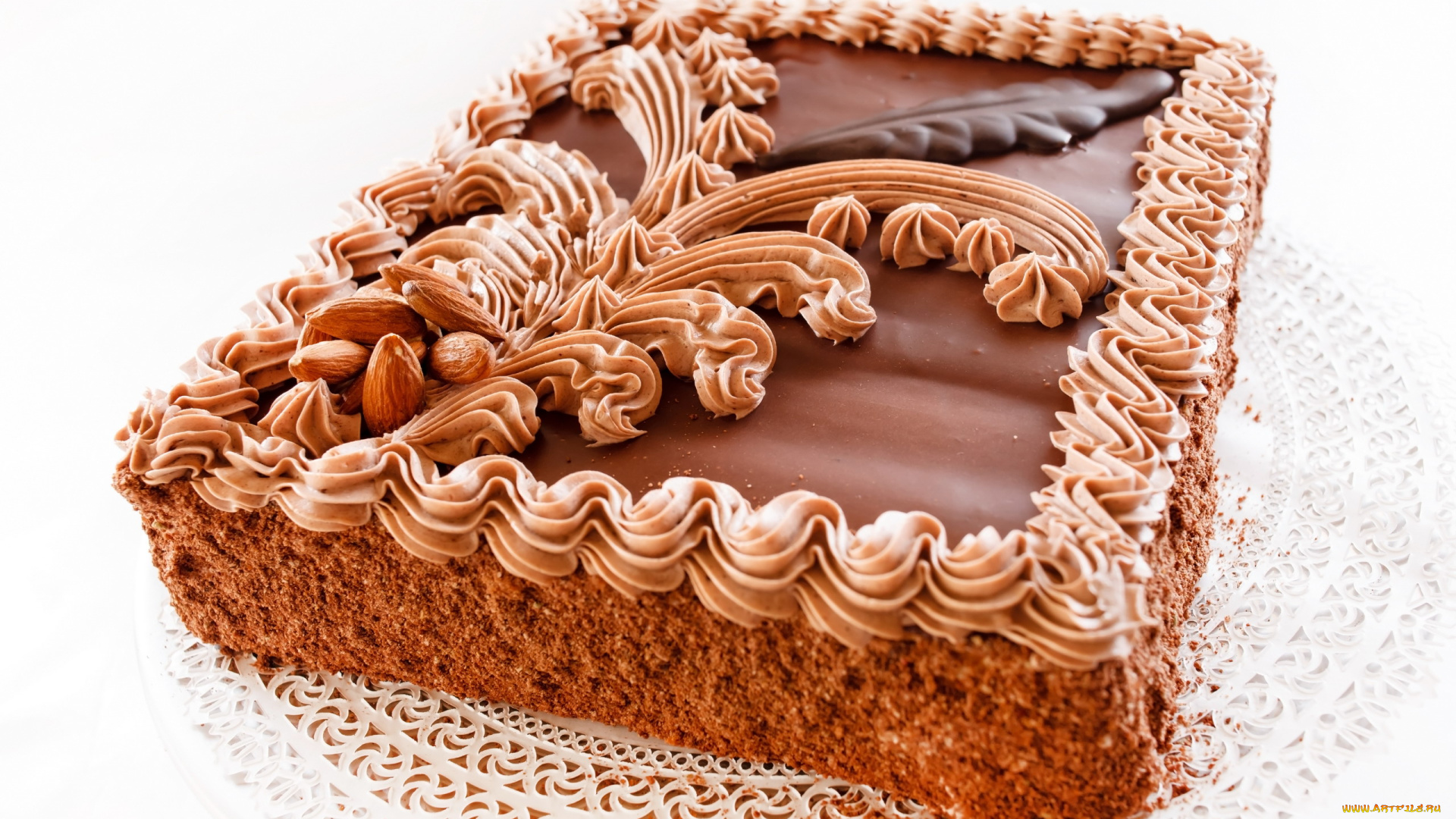 еда, торты, прямоугольный, торт, крем, шоколад, орехи