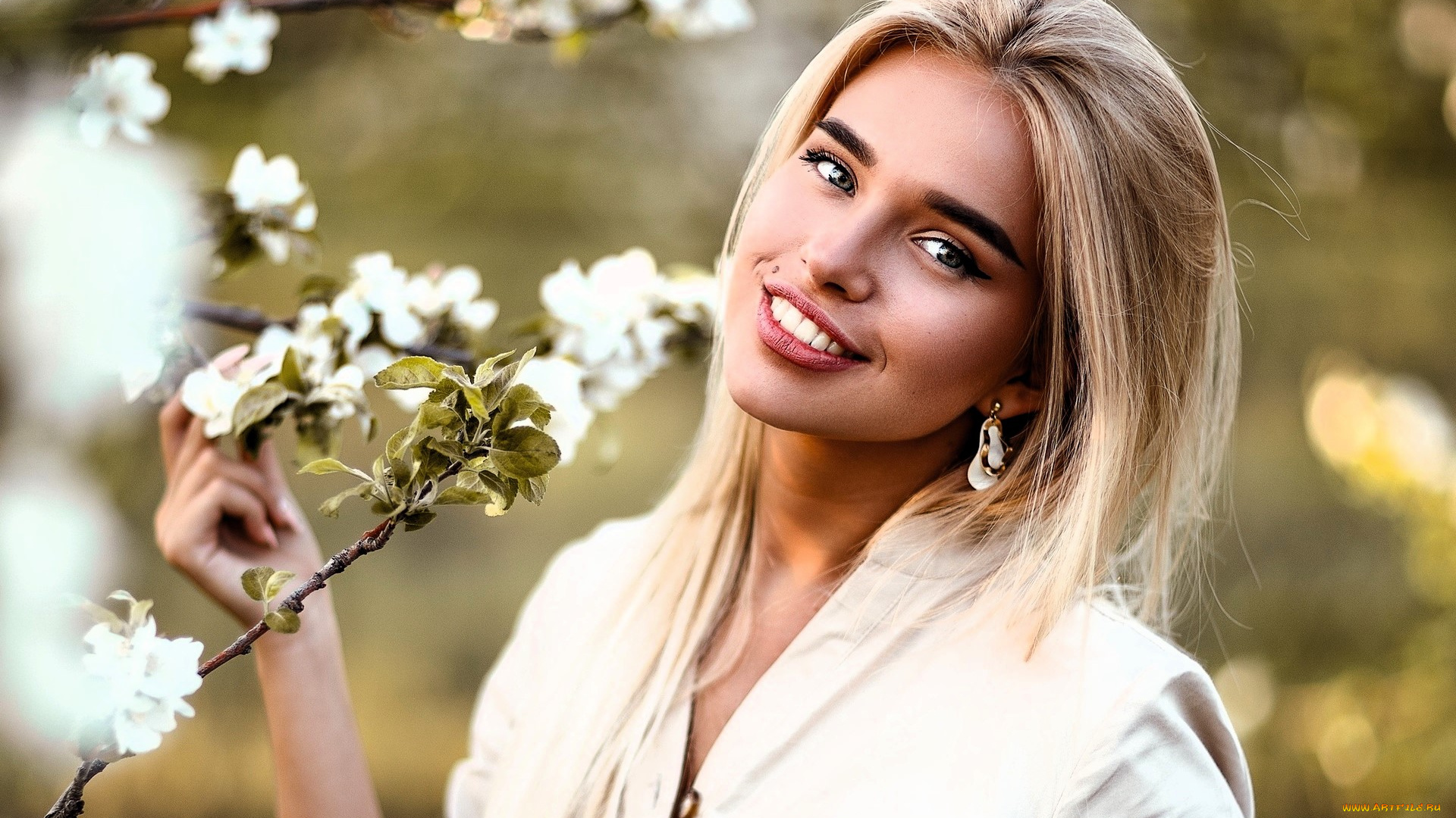 девушки, -, лица, , портреты, блондинка, лицо, весна, цветение