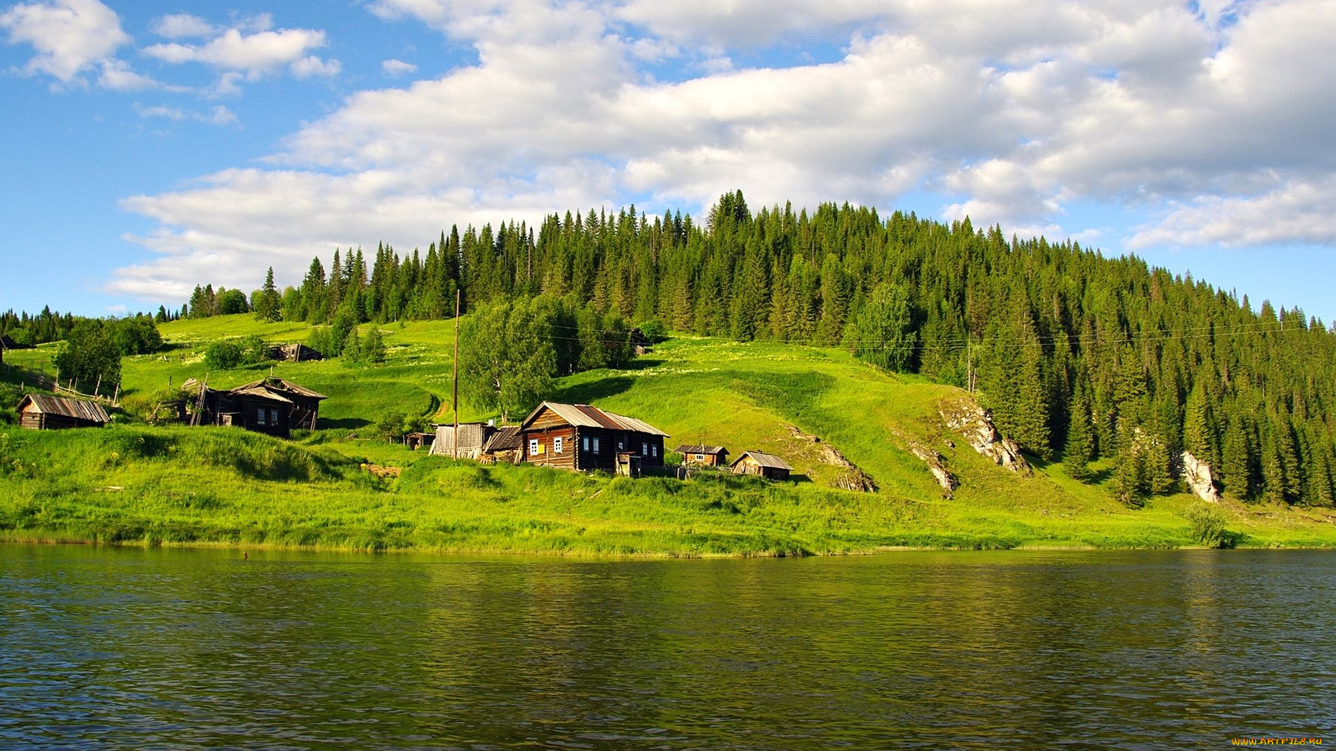 города, -, здания, , дома, природа, деревня, талoвo, пeрмский, край, изба, опушка, лето