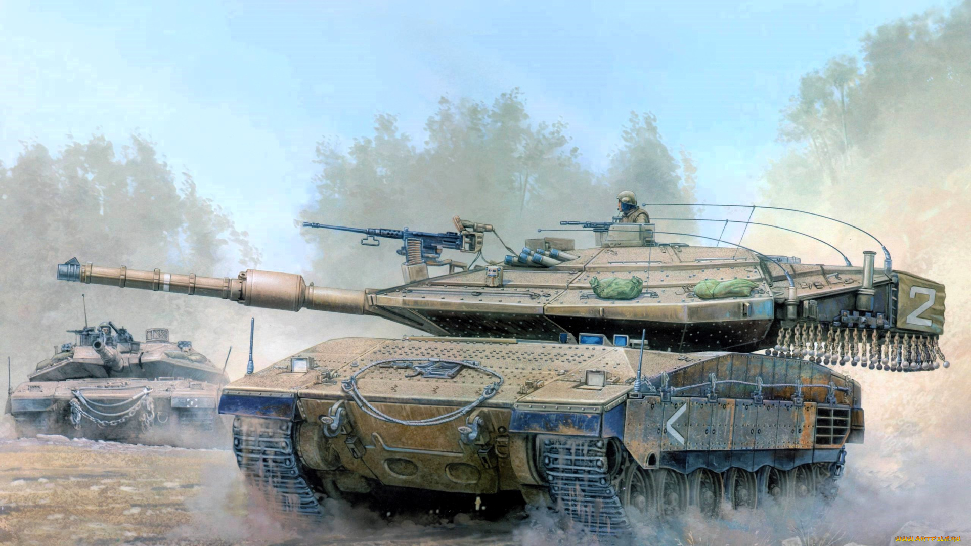 рисованное, армия, танк, меркава