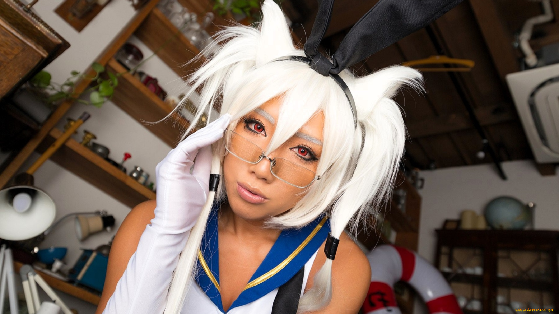 девушки, nonsummerjack, образ, косплей, наряд, полки, очки, круг