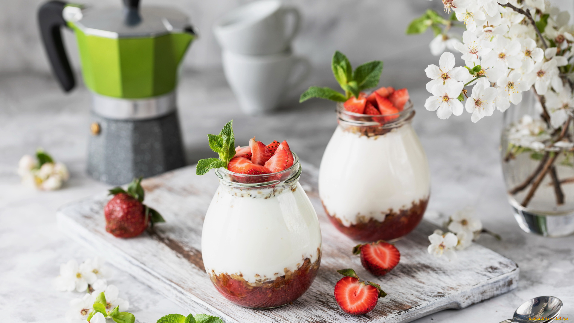 еда, мороженое, , десерты, мята, десерт, ягоды, клубника