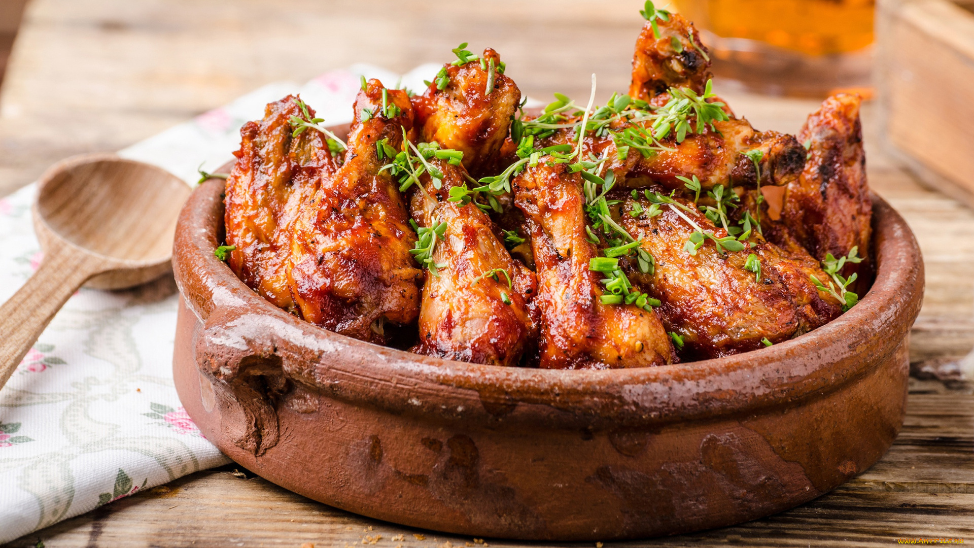 еда, мясные, блюда, зелень, куриные, голени