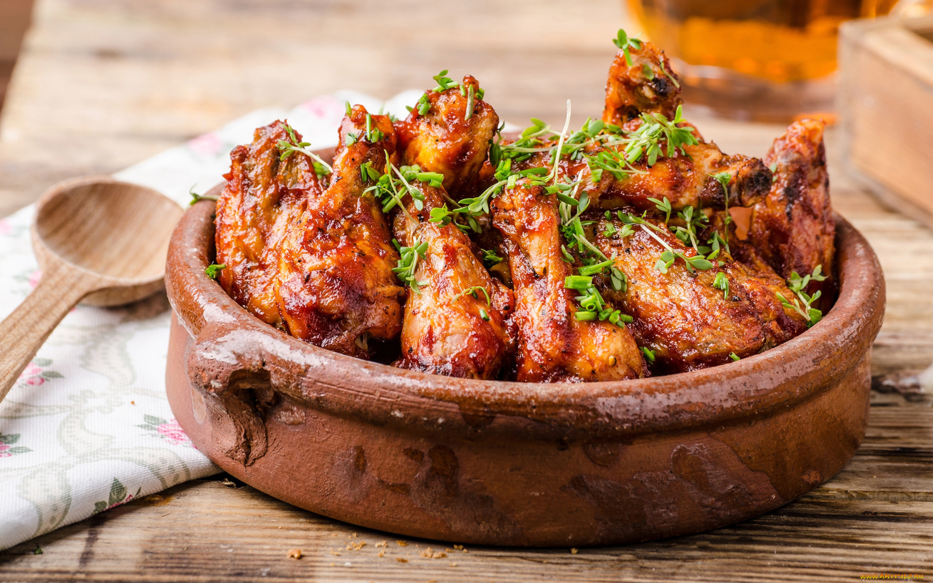 еда, мясные, блюда, зелень, куриные, голени