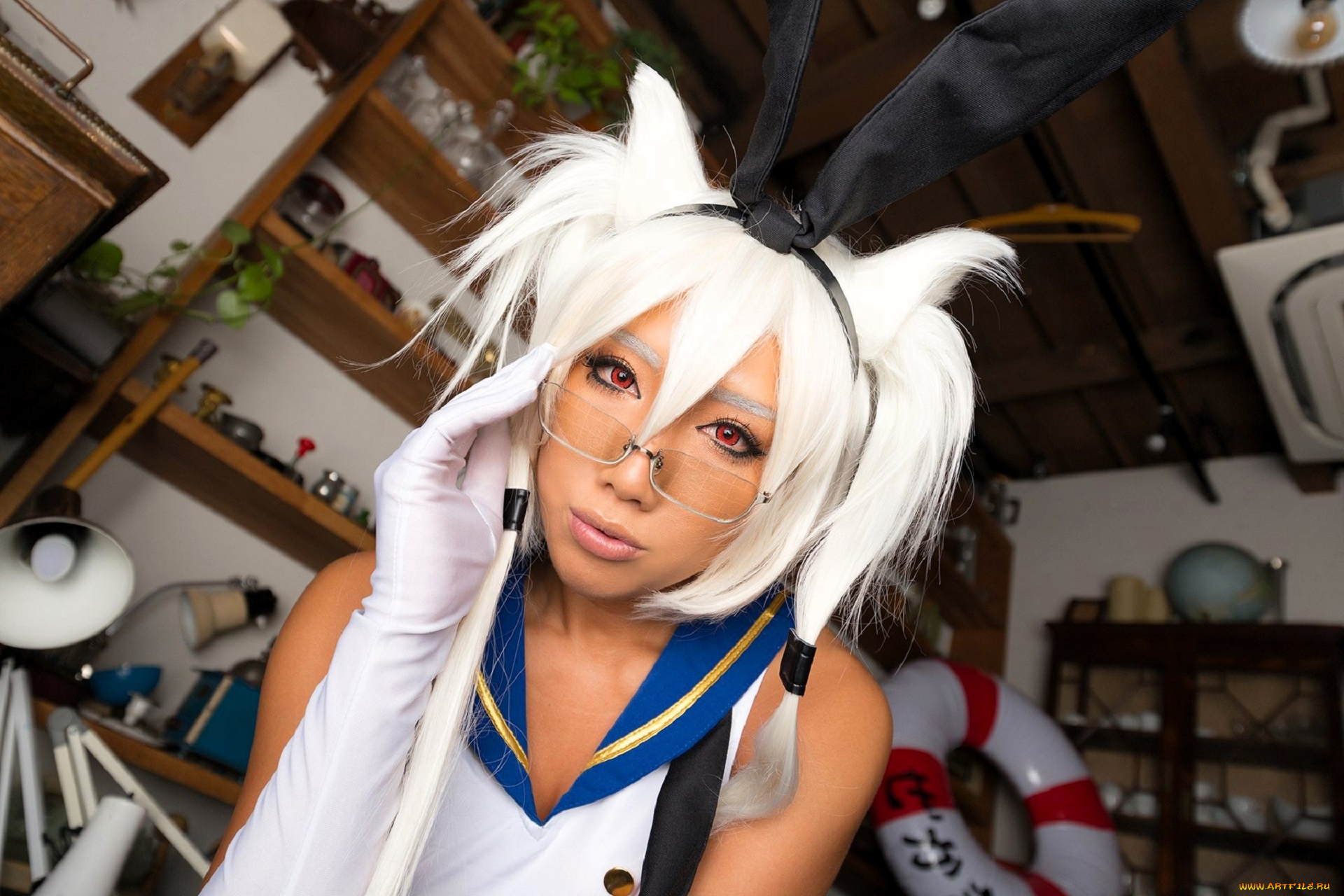 девушки, nonsummerjack, образ, косплей, наряд, полки, очки, круг