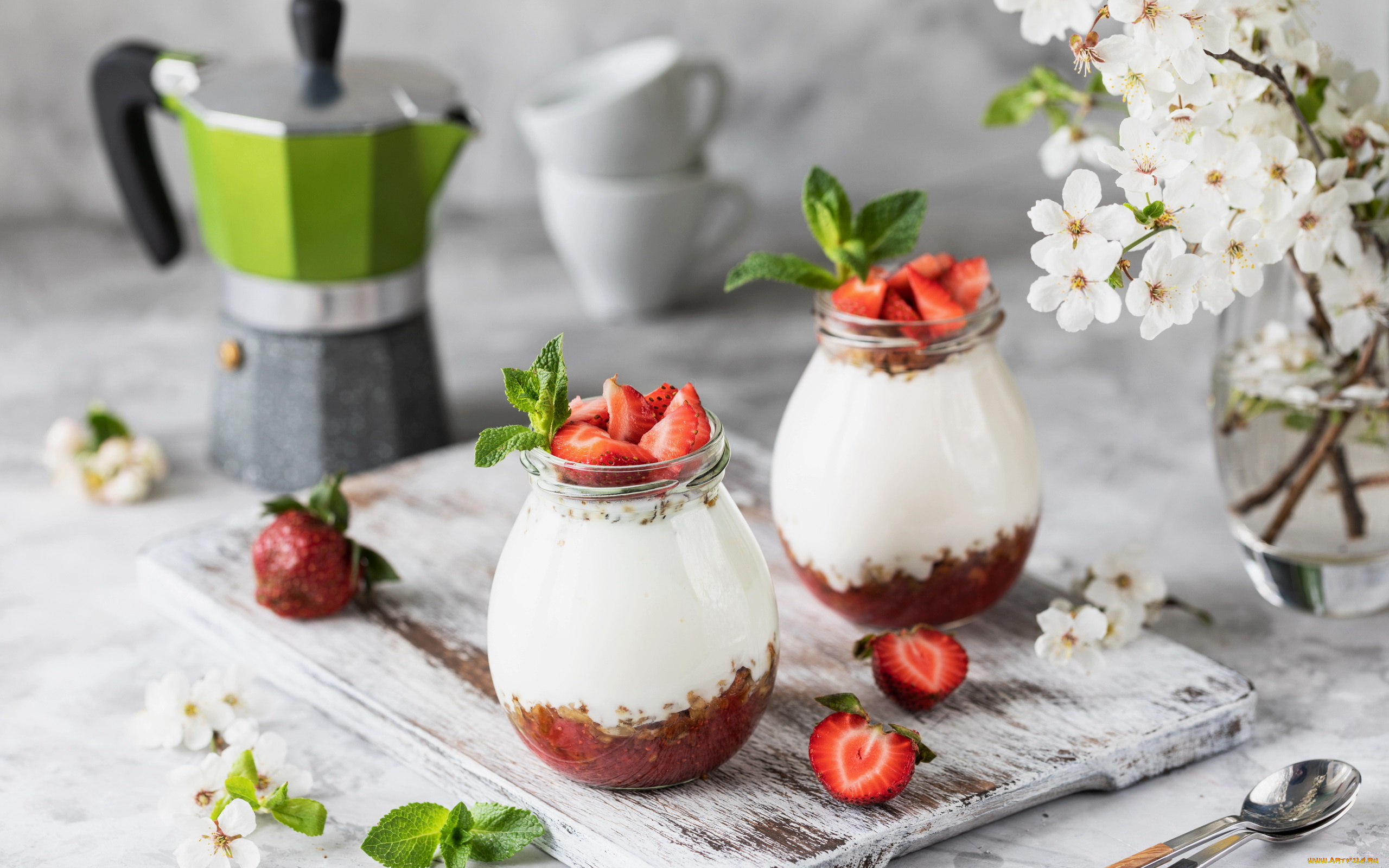 еда, мороженое, , десерты, мята, десерт, ягоды, клубника