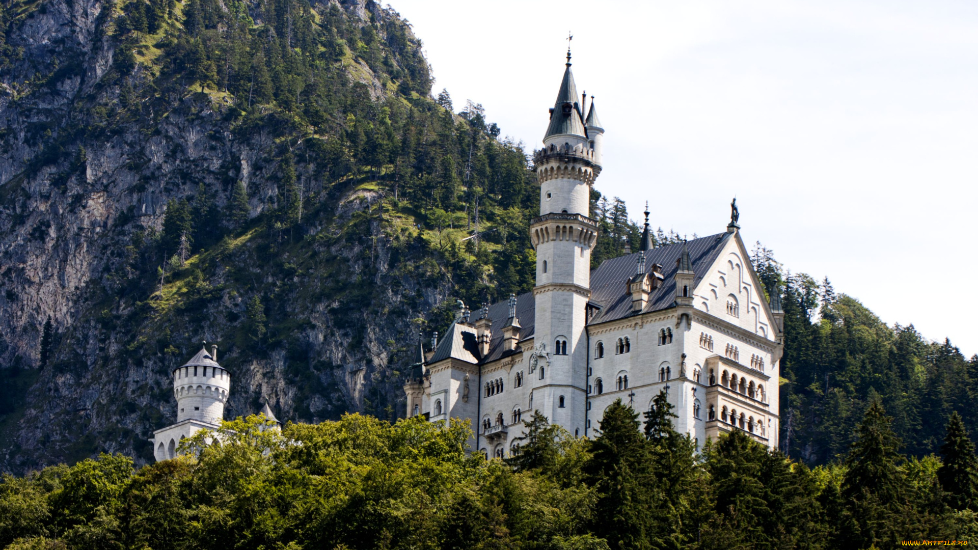 города, замок, нойшванштайн, германия, башня, каменный, деревья