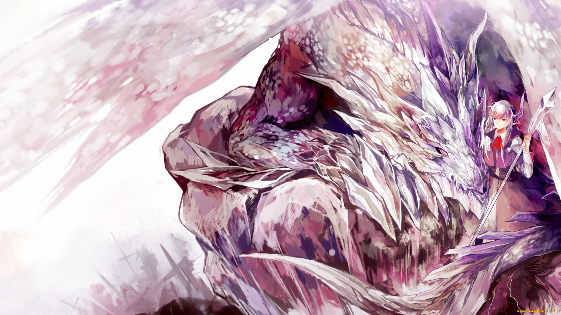 аниме, -animals, посох, рога, парень, azalea, дракон, арт