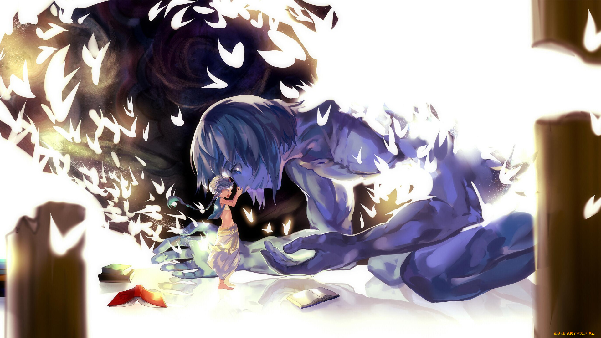 аниме, magi, the, labyrinth, of, magic, книги, птицы, парень, ugo, aladdin, rifsom, арт, magi, the, labyrinth, of, magic