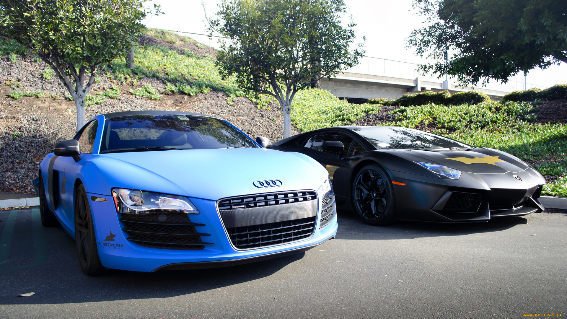 matte, blue, audi, r8, and, matte, black, lamborghini, aventador, автомобили, выставки, и, уличные, фото, улица, авто