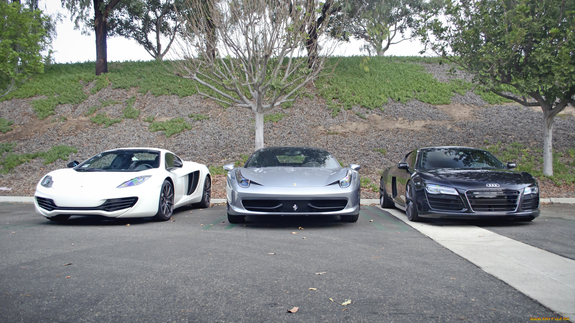 mclaren, mp4-12c, , ferrari, 458, italia, , and, audi, r8, автомобили, разные, вместе, улица, авто