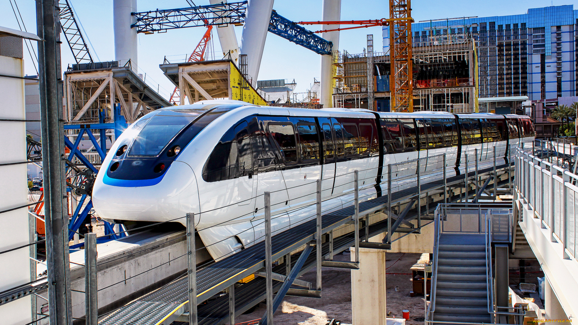 техника, поезда, поезд, монорельс, город