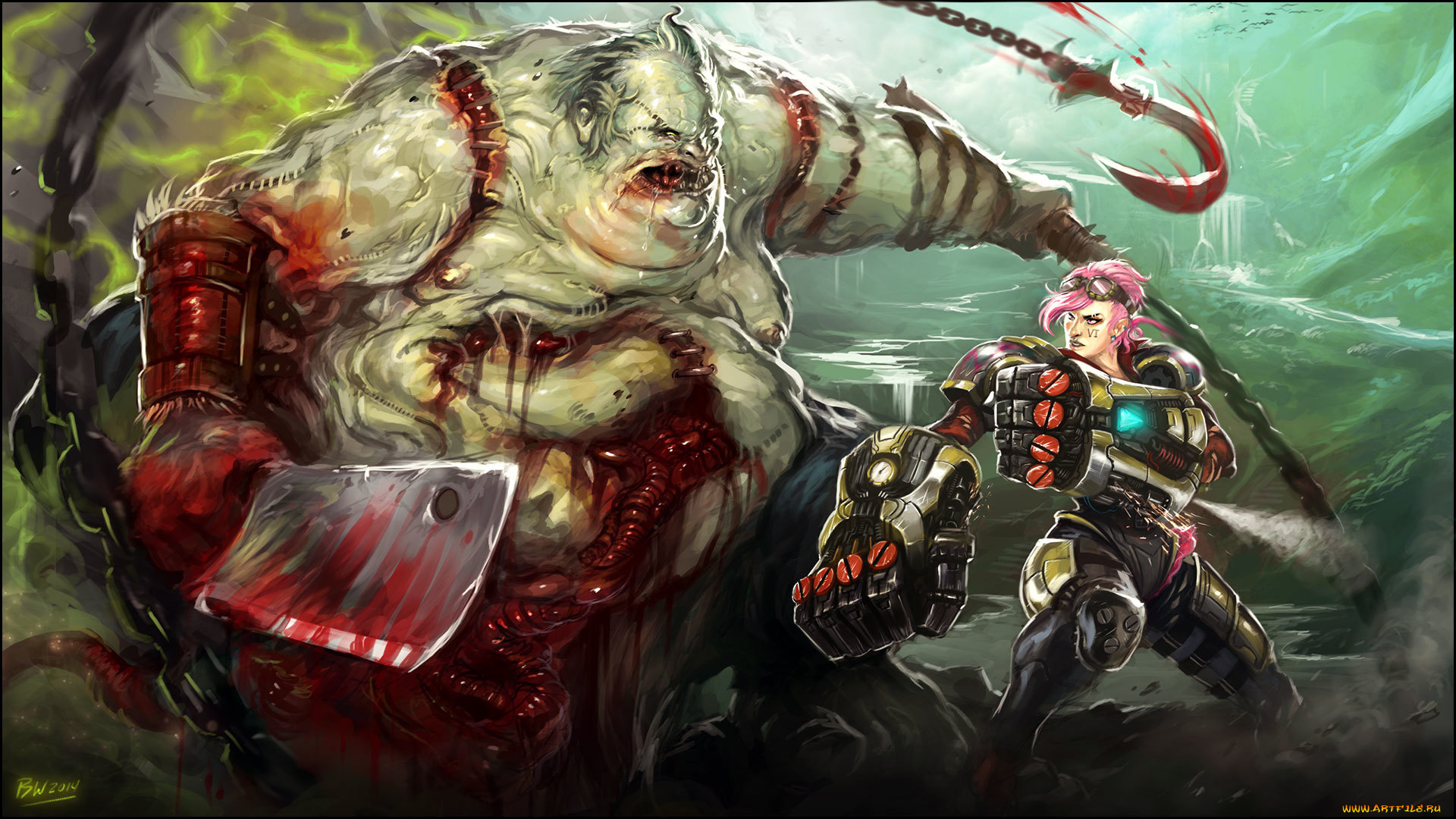 видео, игры, league, of, legends, арт, pudge, league, of, legends, тесак, монстр, оружие, dota, 2, девушка, vi