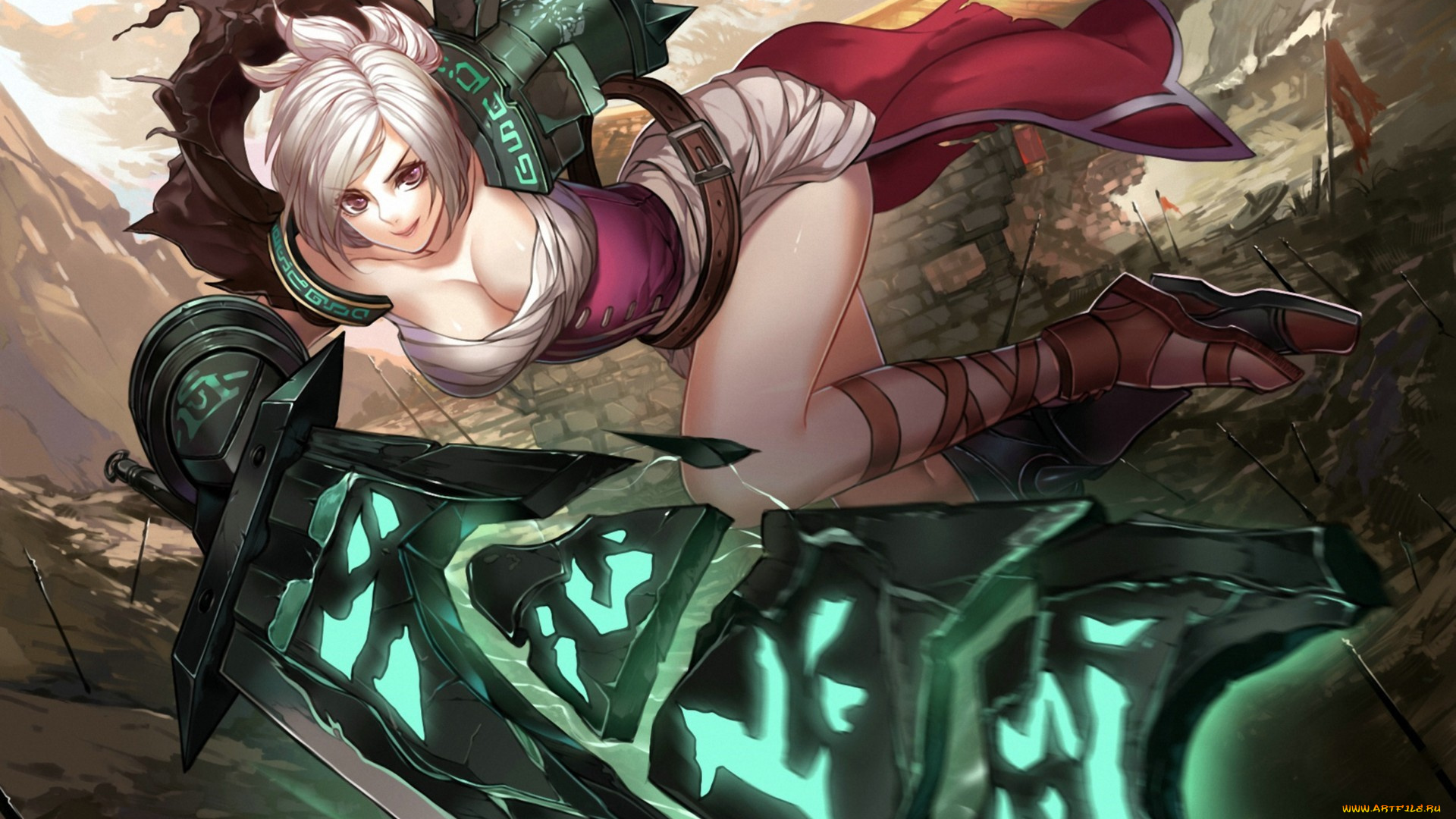 видео, игры, league, of, legends, девушка, league, of, legends, riven, liuruoyu8888, поле, брани, арт, меч