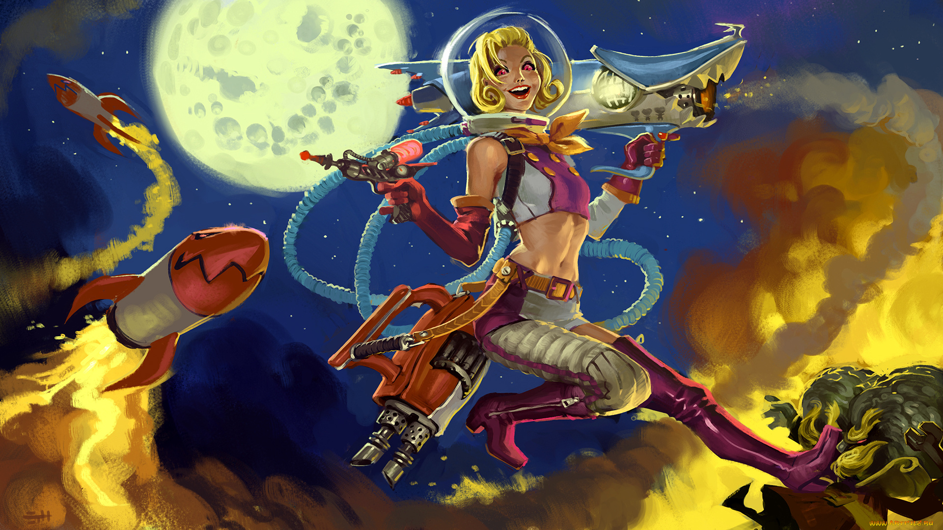 видео, игры, league, of, legends, league, of, legends, lol, луна, ночь, jinx, ракеты