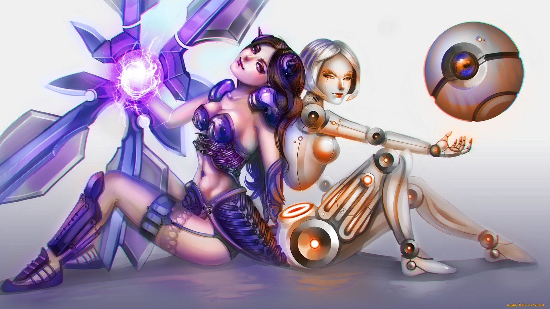 видео, игры, league, of, legends, сидят, робот, девушка