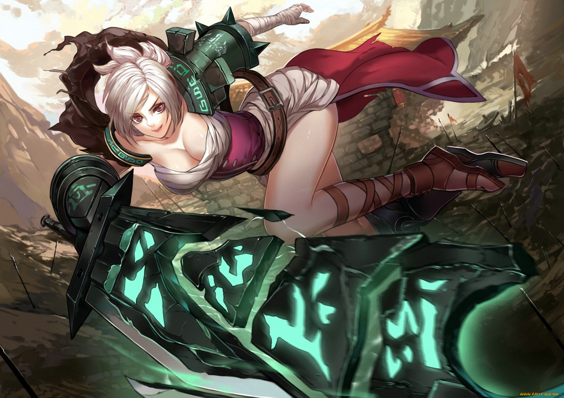 видео, игры, league, of, legends, девушка, league, of, legends, riven, liuruoyu8888, поле, брани, арт, меч