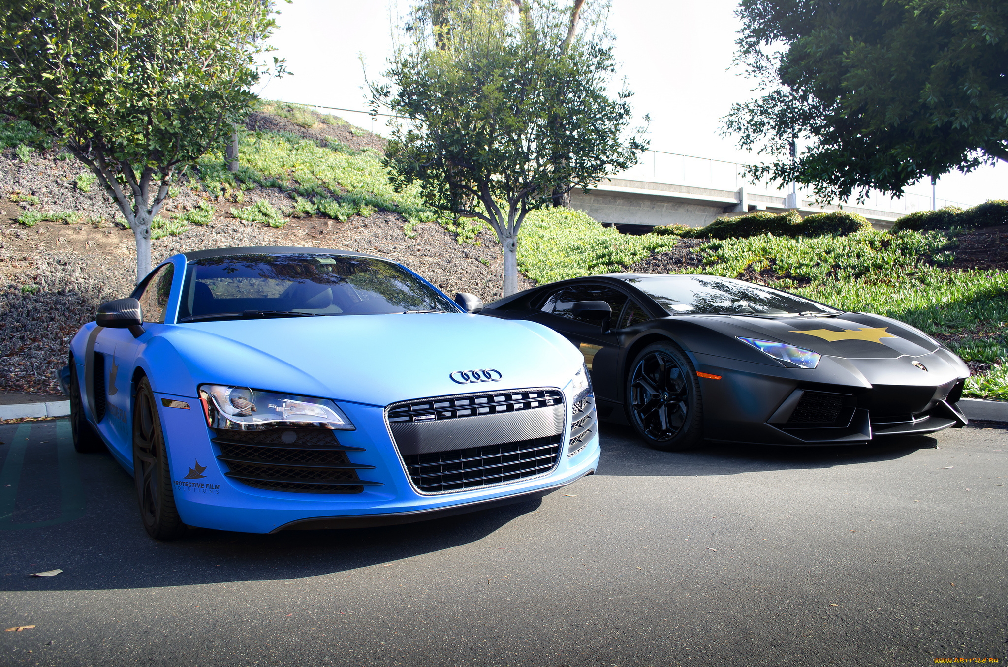 matte, blue, audi, r8, and, matte, black, lamborghini, aventador, автомобили, выставки, и, уличные, фото, улица, авто