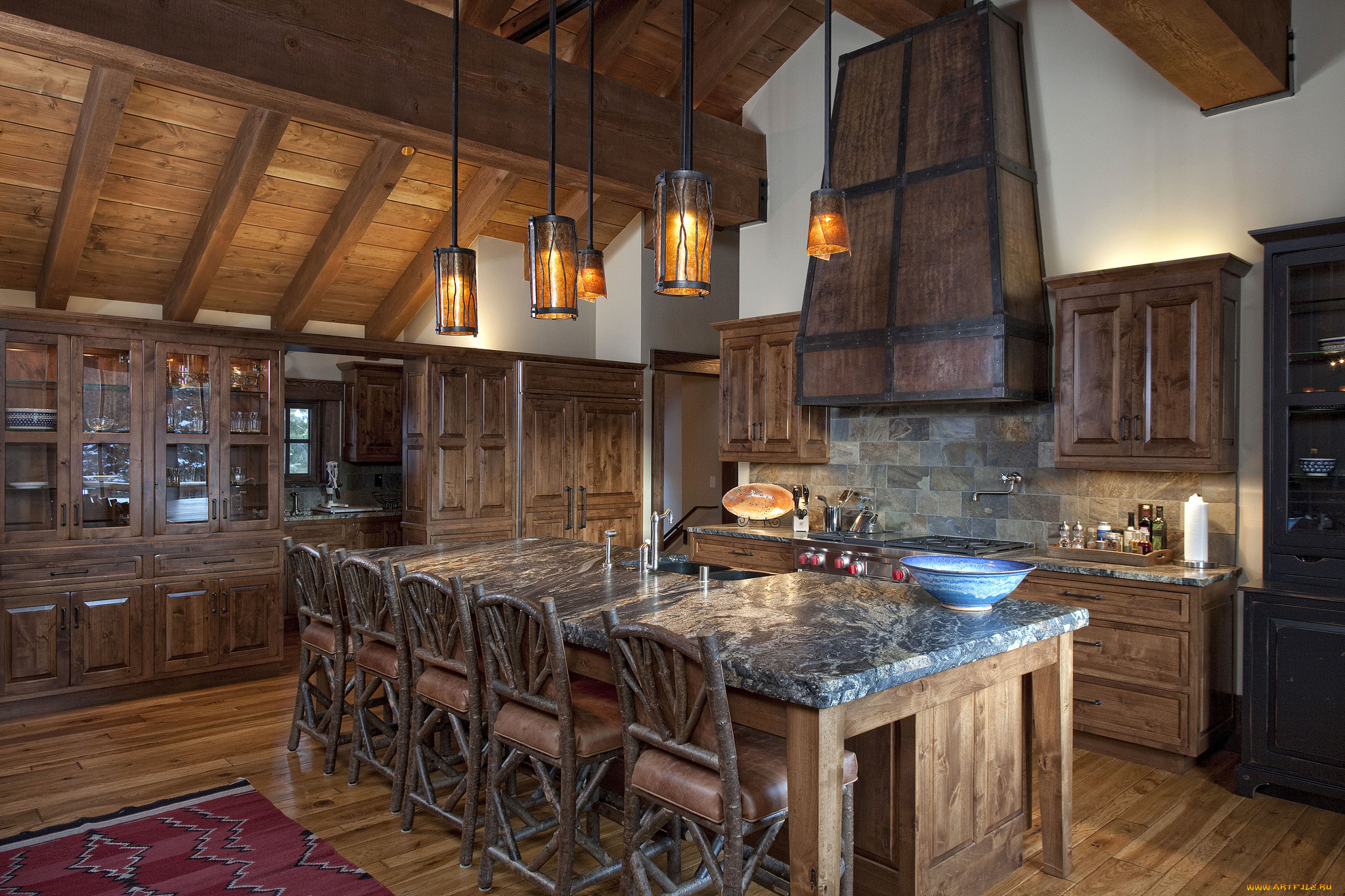 интерьер, кухня, светильники, дерево