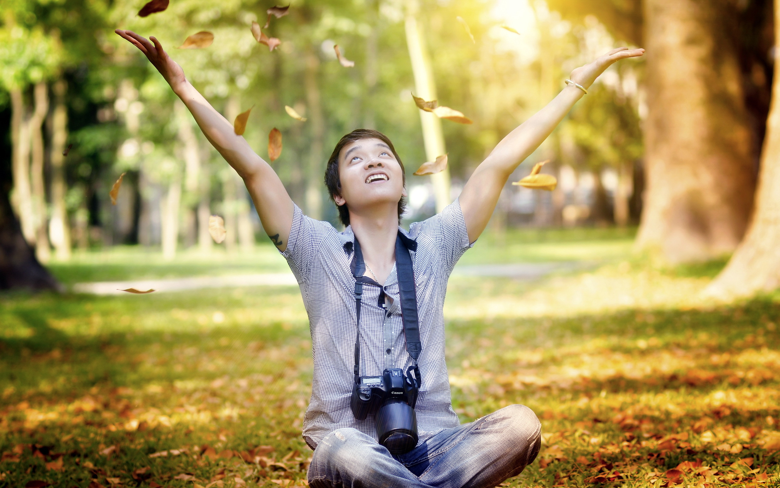 мужчины, -, unsort, листья, фотоаппарат, настроение, осень, парень