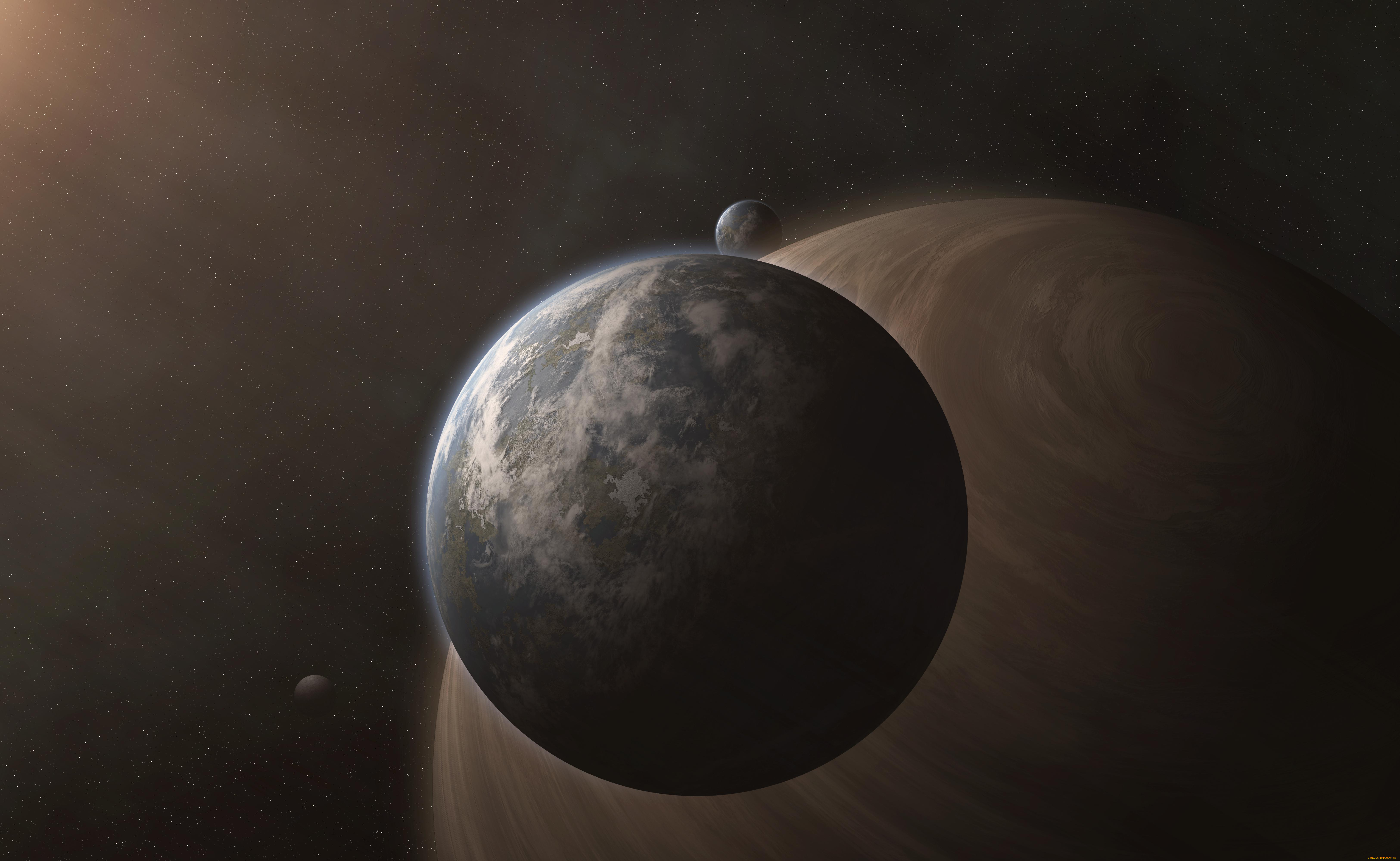 космос, арт, звезды, спутник, планеты